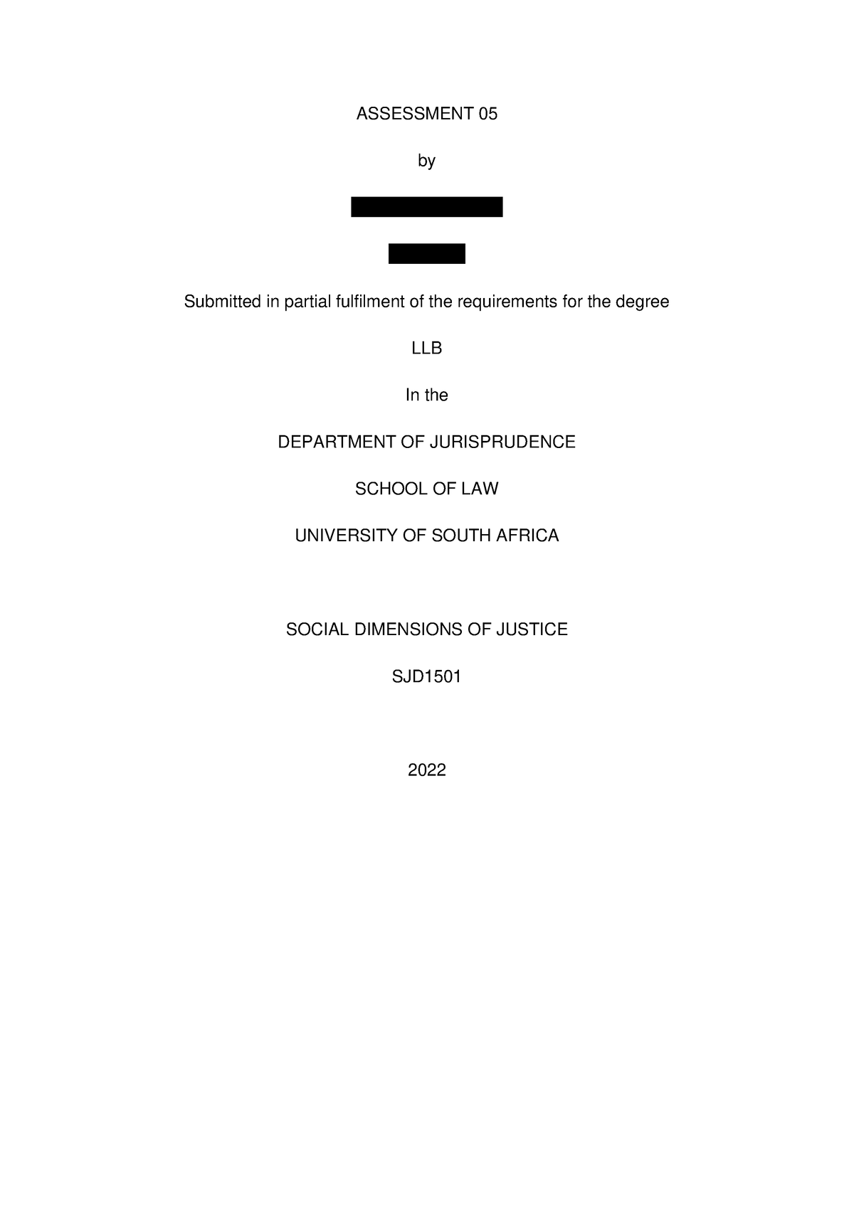 Assessment 5 SJD1501 - Social Dimensions of Justice Semester 1 ...