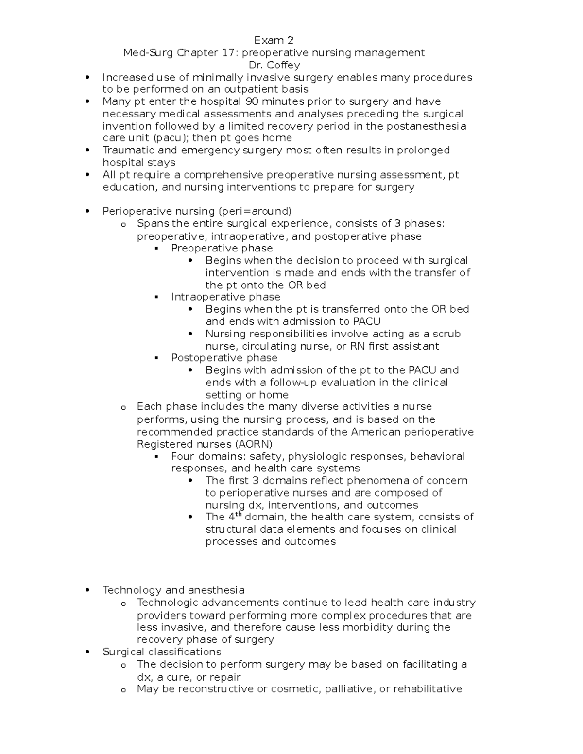 NUR II Medsurg Ch 17 Preoperative Nursing Management - Med-Surg Chapter ...