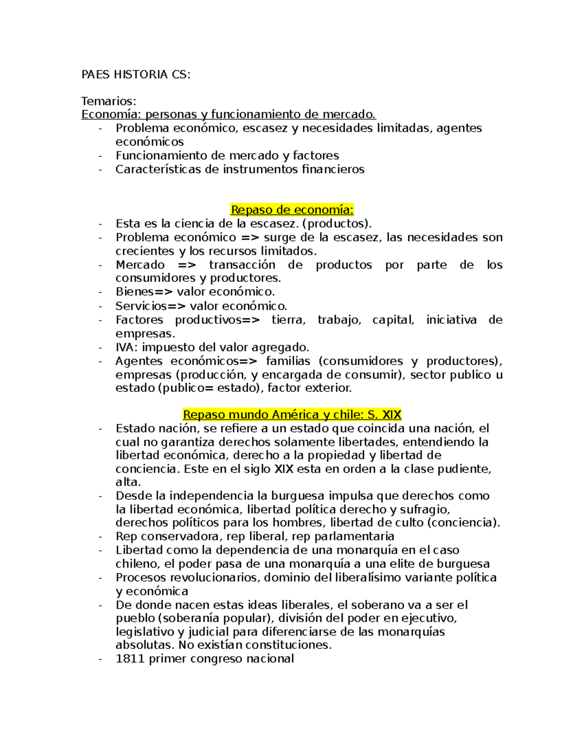 PAES Historia lol PAES HISTORIA CS Temarios Economía personas y
