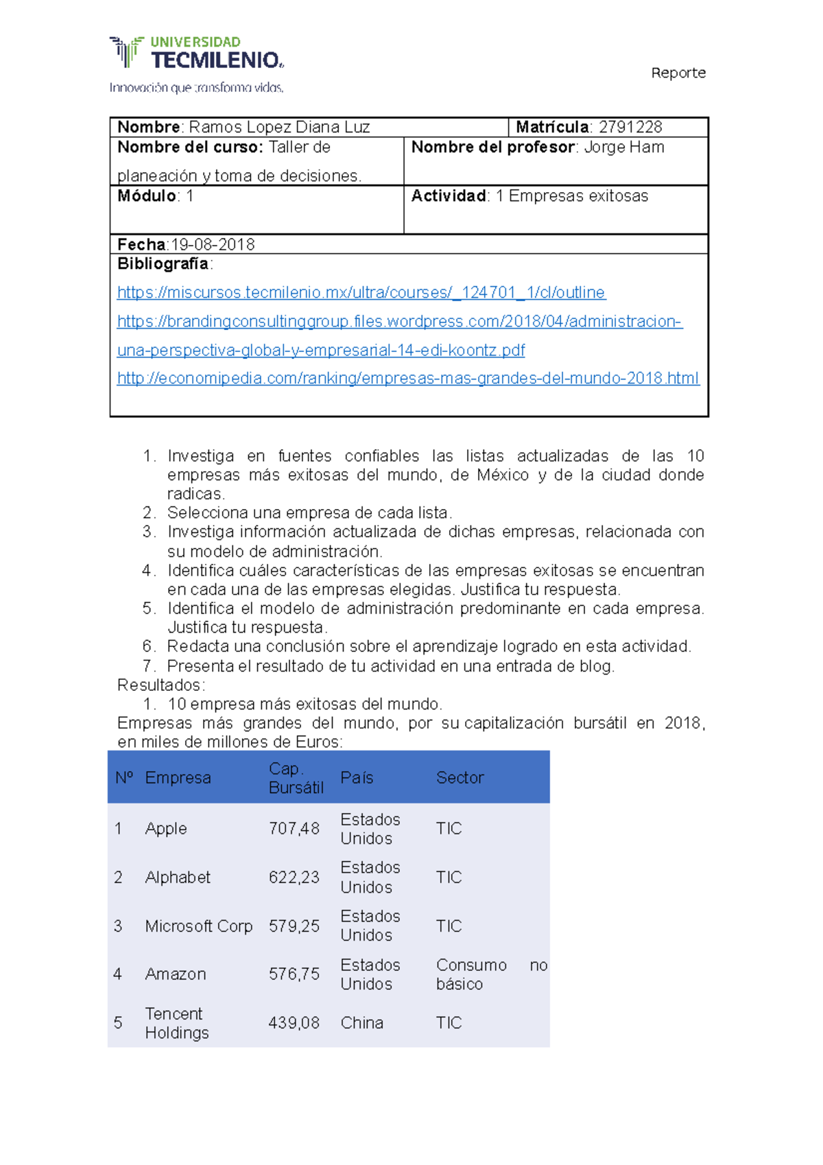 Taller de planeación act 1 - Nombre : Ramos Lopez Diana Luz Matrícula ...