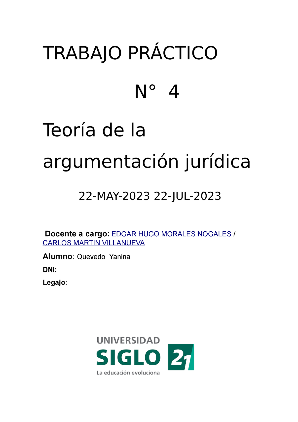 Tp4taj Aprobado Trabajo PrÁctico N° 4 Teoría De La Argumentación Jurídica 22 May 2023 22 Jul 0396