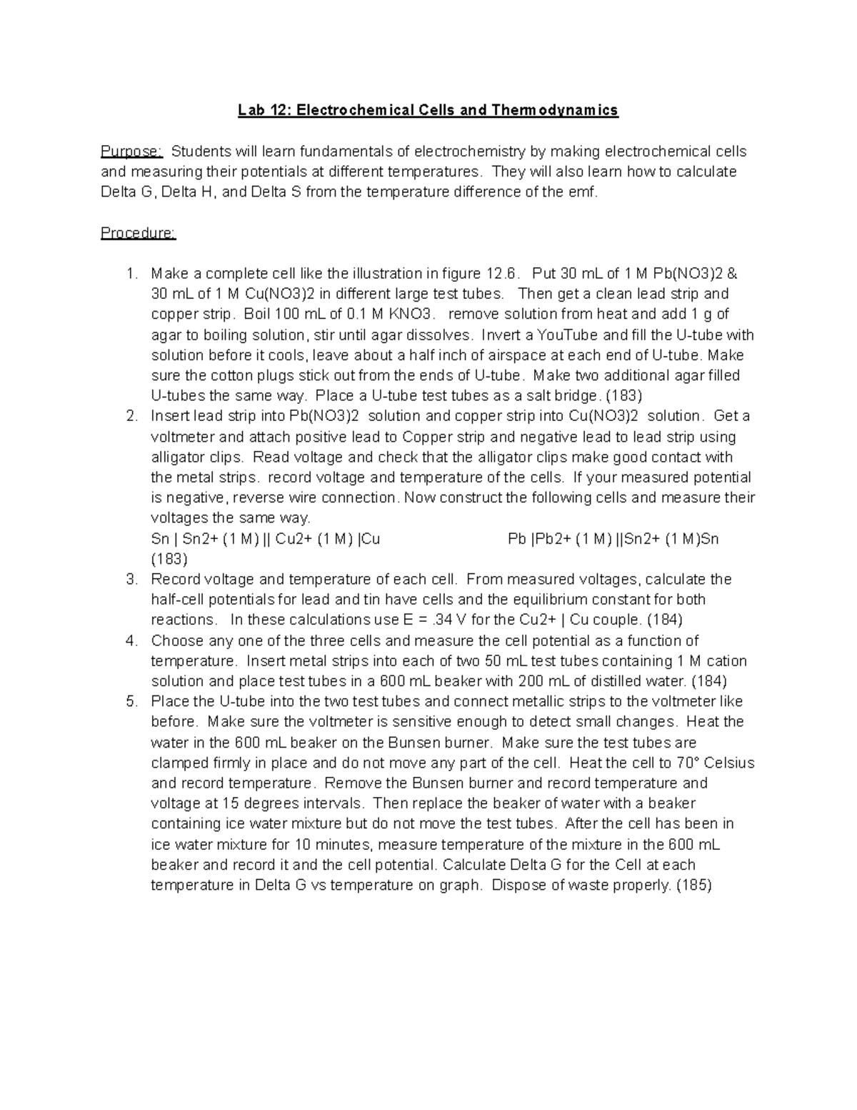 Lab 12 Summary Assignment - Lab 12: Electrochemical Cells and ...