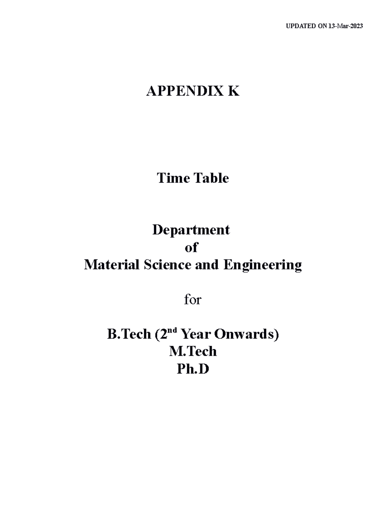 OddMSE notes UPDATED ON 13Mar APPENDIX K Time Table Department