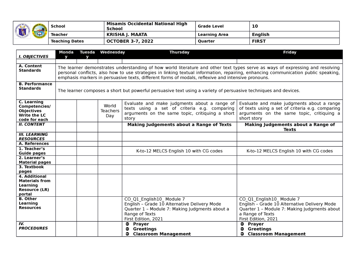 Grade-10-English-Q1-Sept28-30-DLL - School Misamis Occidental National ...