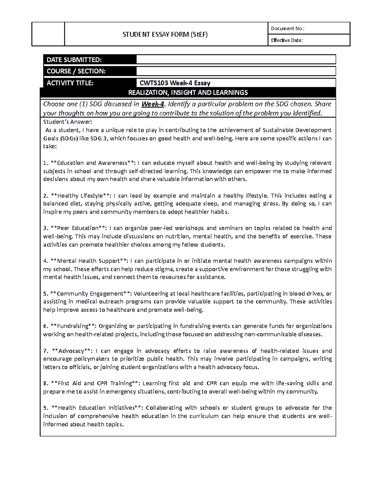 Form - CWTS103 Week-4 Essay - STUDENT ESSAY FORM (StEF) Document No ...