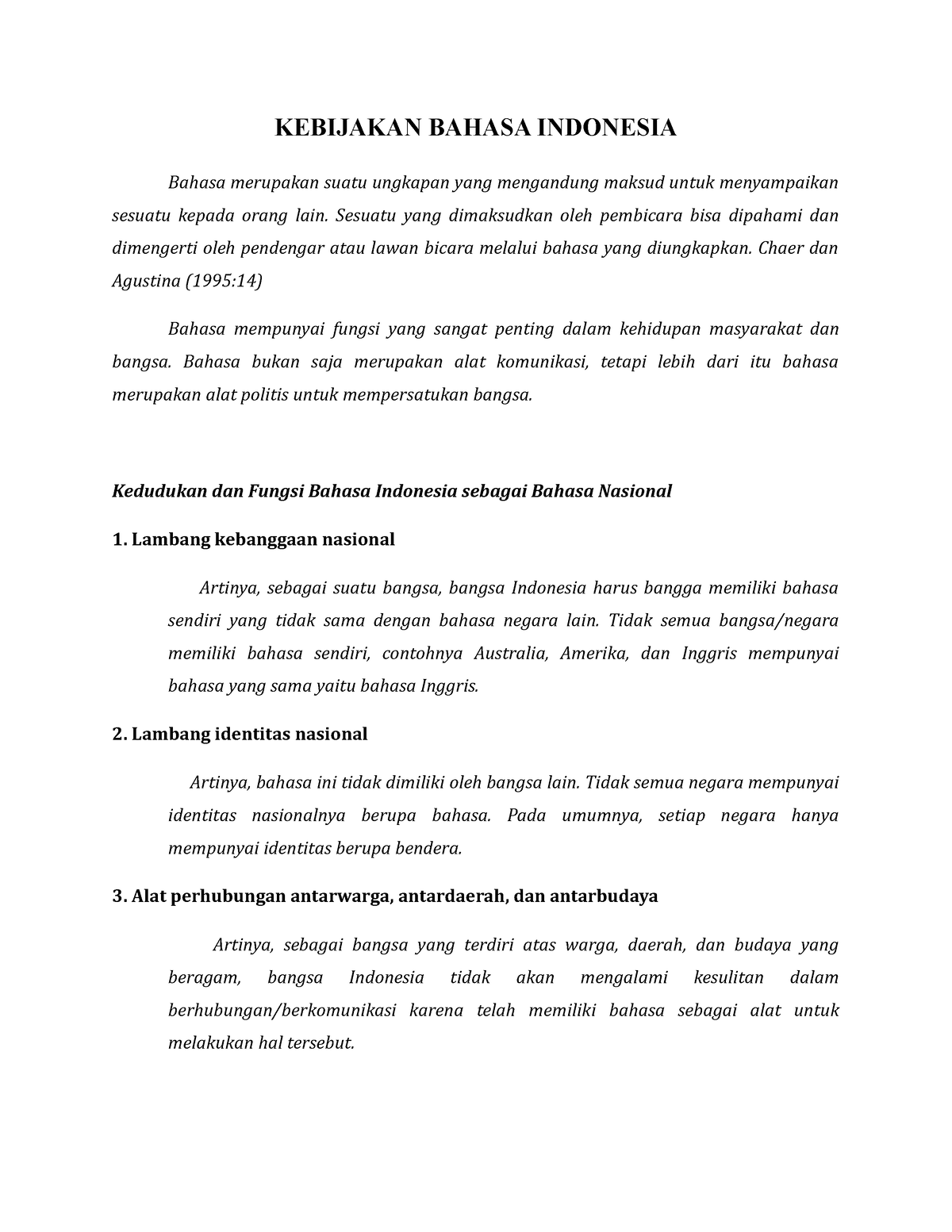 Materi Kelompok 2 Bahasa Indonesia - KEBIJAKAN BAHASA INDONESIA Bahasa ...