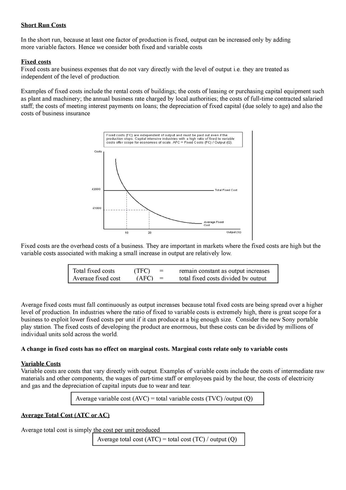 How To Calculate Average Fixed Cost In The Short Run