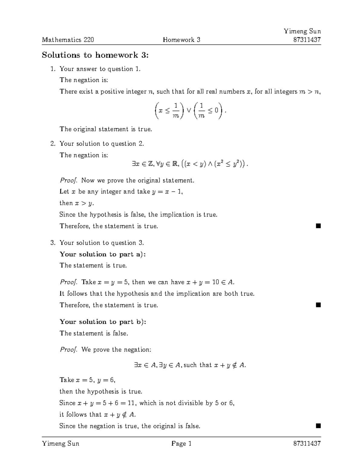 Hw3 - homework 3 - Mathematics 220 Homework 3 87311437 Solutions to ...