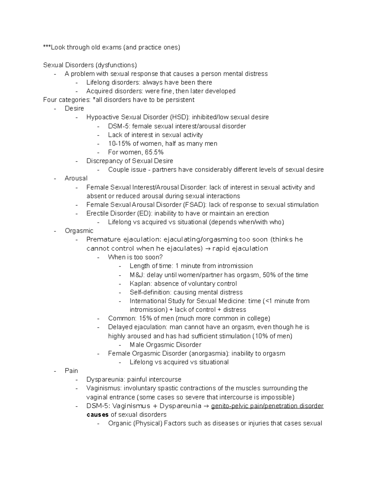 Final Exam - ***Look through old exams (and practice ones) Sexual ...