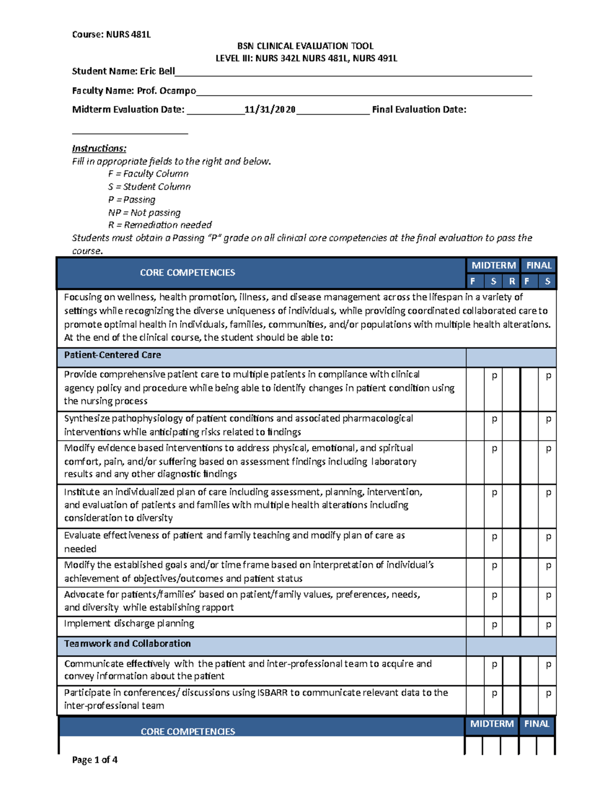 discussion prompt - BSN CLINICAL EVALUATION TOOL LEVEL III: NURS 342L ...