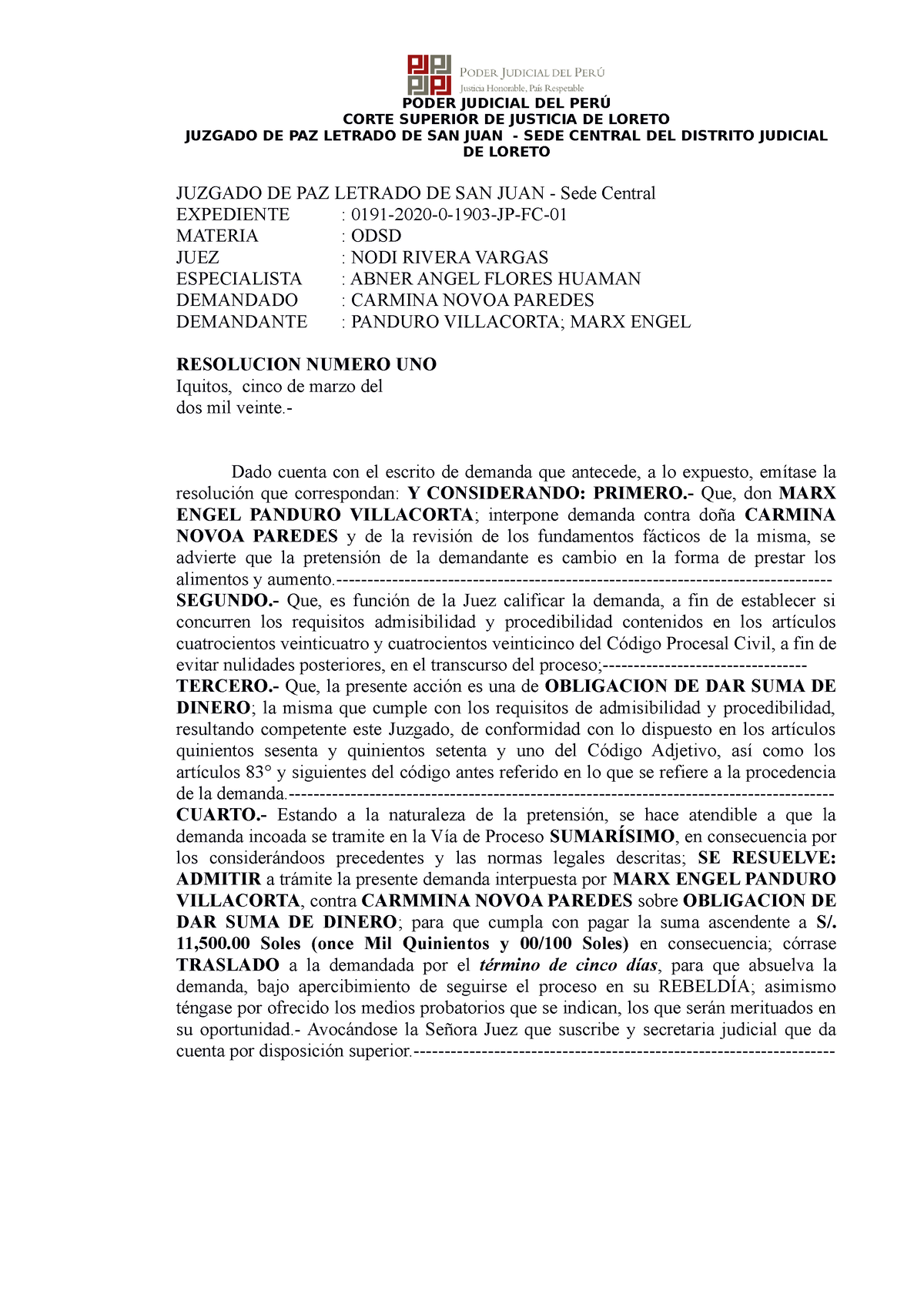 Auto Admisorio De Demanda De MAMA DE JHON - Derecho Constitucional ...