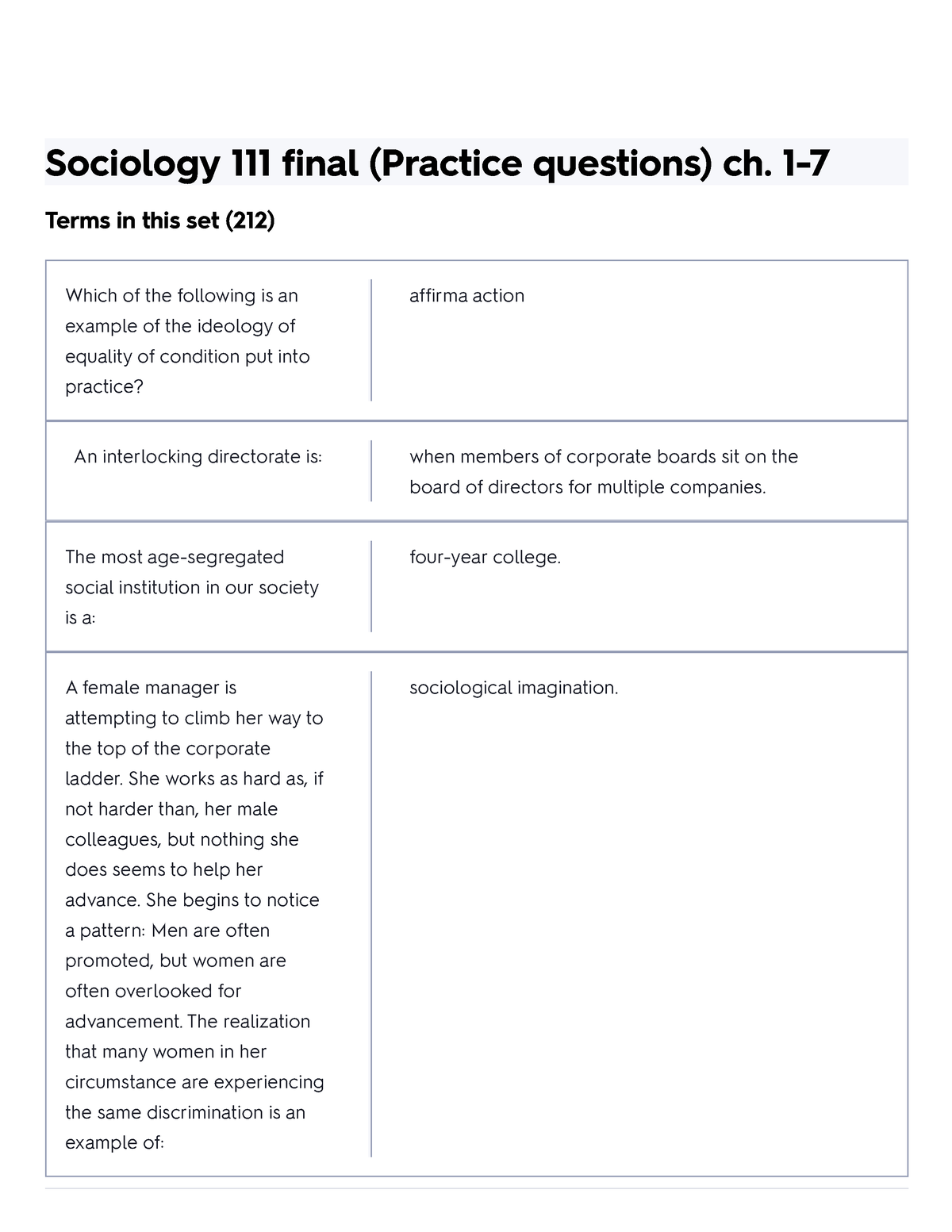 Sociology 111 Quizzes - Sociology 111 Final (Practice Questions) Ch. 1 ...