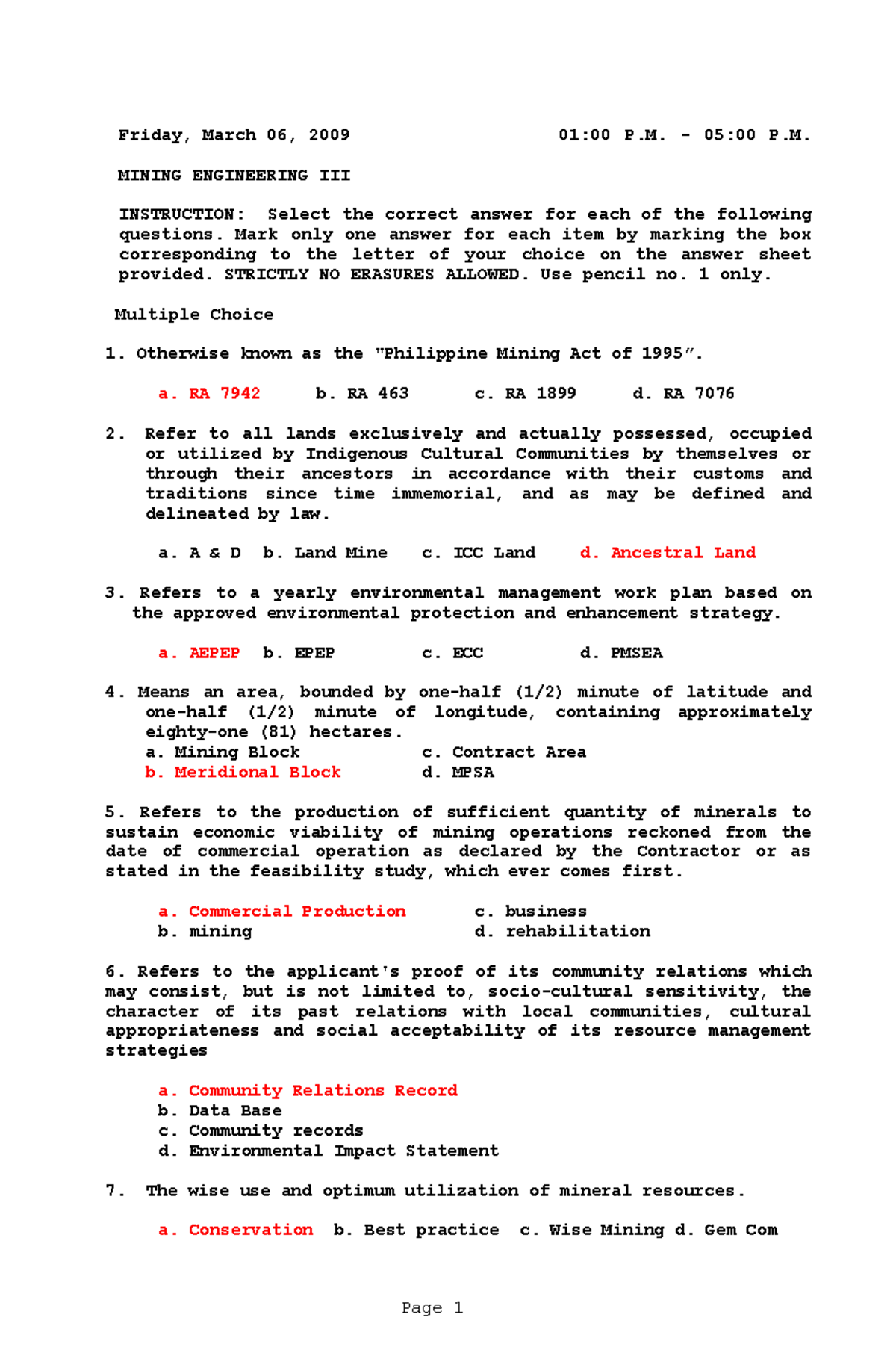 MELE 2009 Mining Engineering 2 - Friday, March 06, 2009 01:00 P. - 05: ...