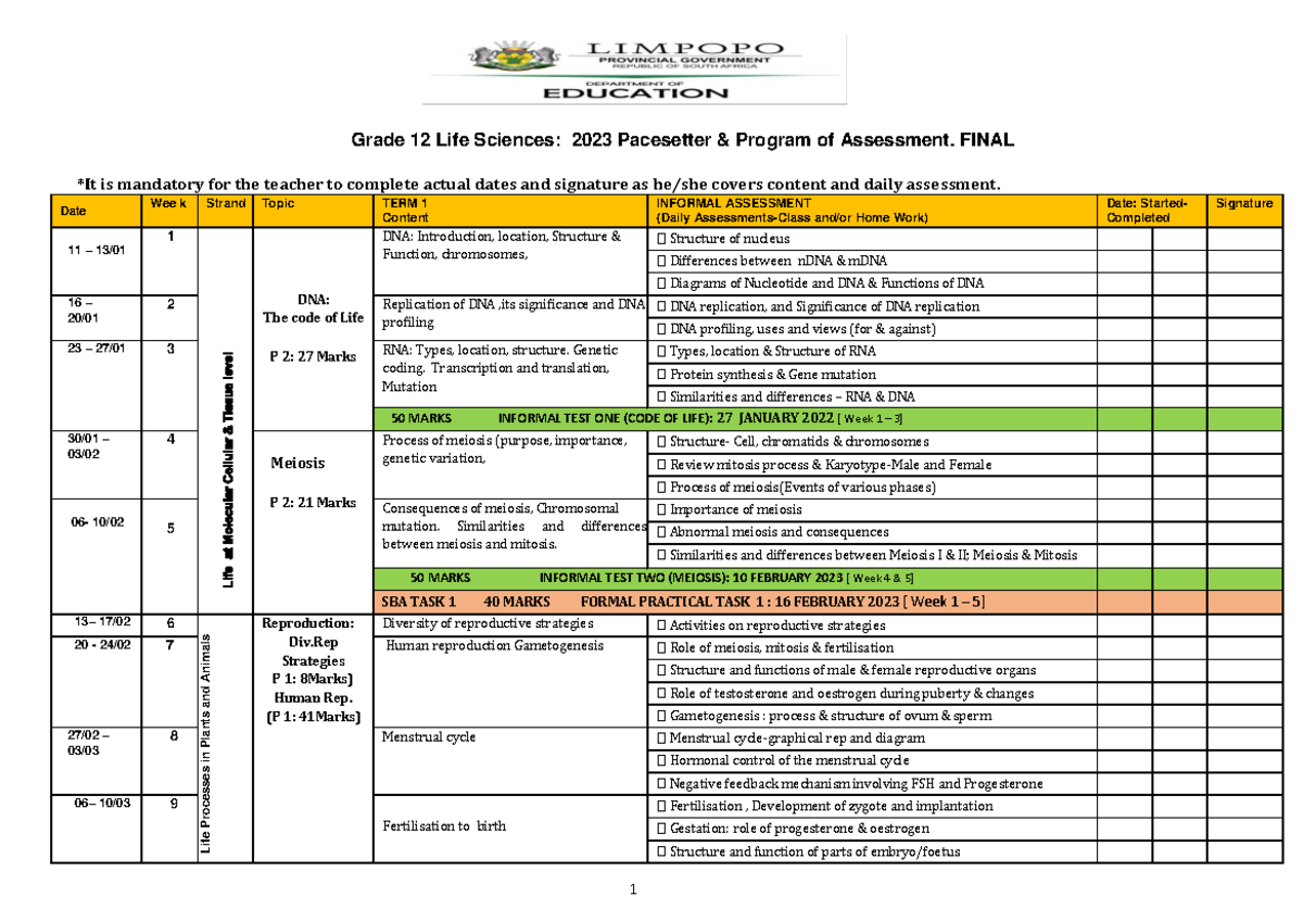 Limpopo Province LFSC 2023 Grade 12 Pacesetter Final *It is mandatory