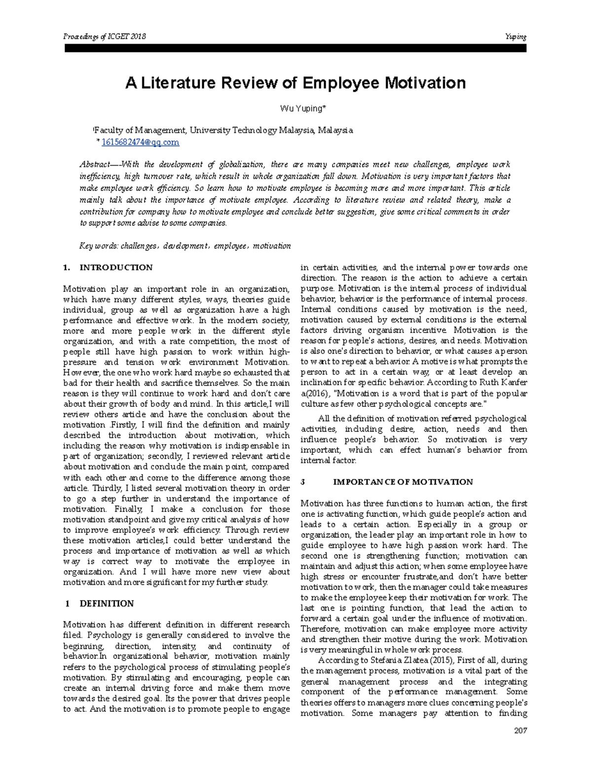 A Literature Review of Employee Motivation - Motivation is very ...