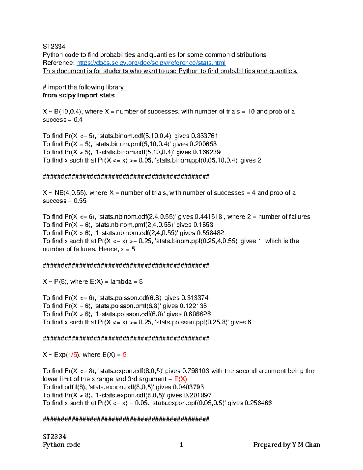 Python Code To Find Prob & Quantiles Version 2 - ST2334 - NUS - Studocu