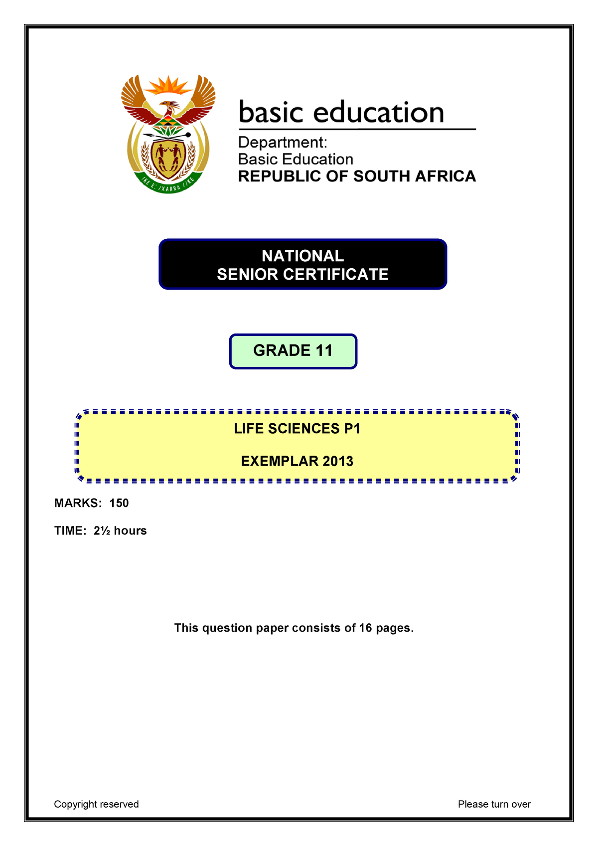 Life Sciences P Grade Exemplar Eng Marks Time Hours