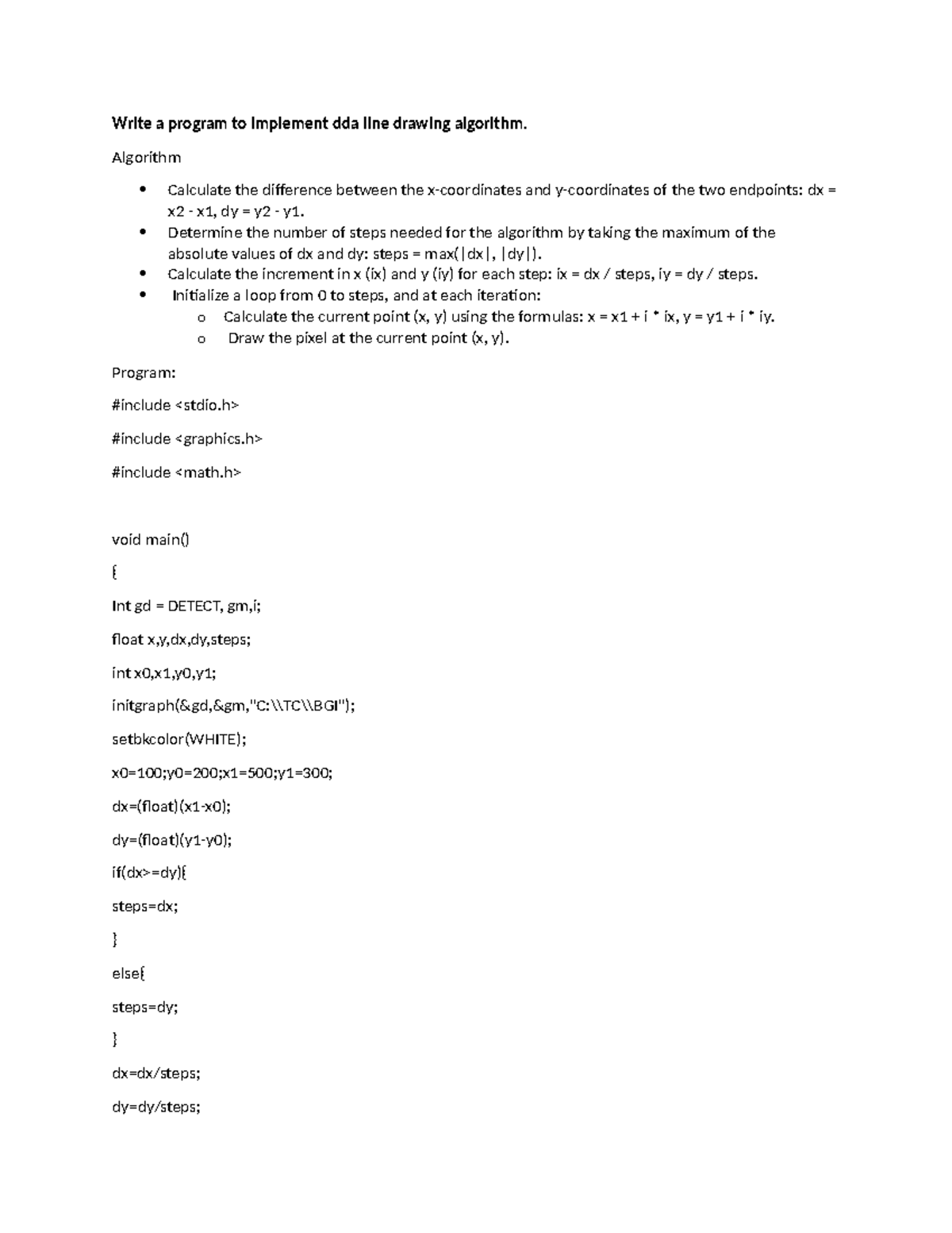 Computer graphics - Write a program to implement dda line drawing ...