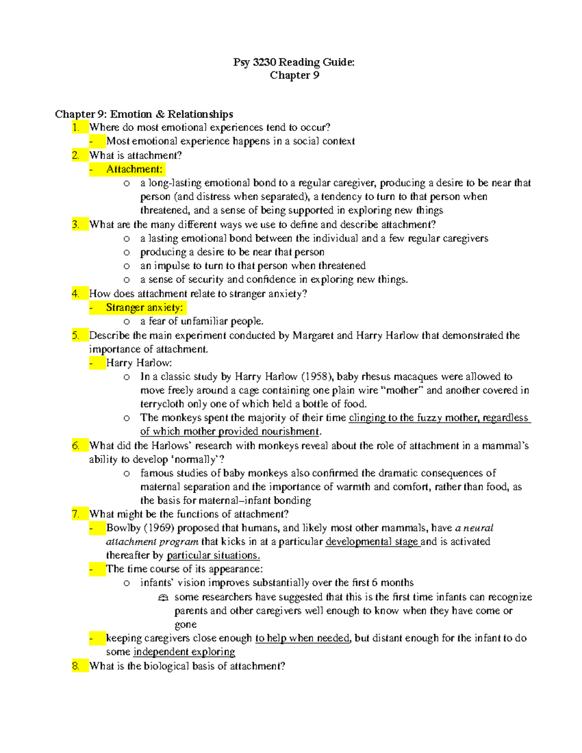 Psy 3230 Reading Guide Ch 9 - Psy 3230 Reading Guide: Chapter 9 Chapter ...