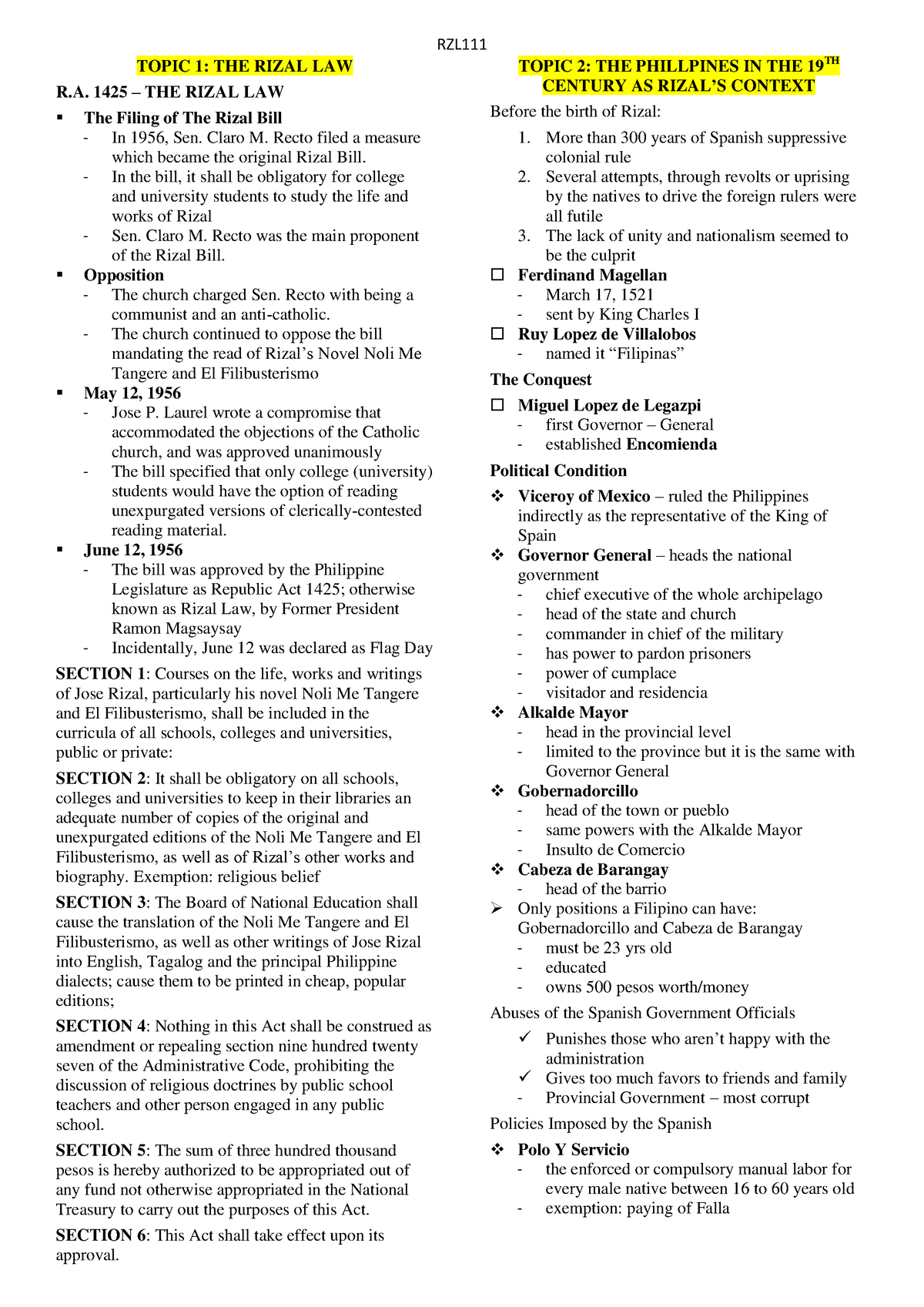 Rzltopic 1-3 - Rizal Prelims Topic 1 - 3 - TOPIC 1: THE RIZAL LAW R ...