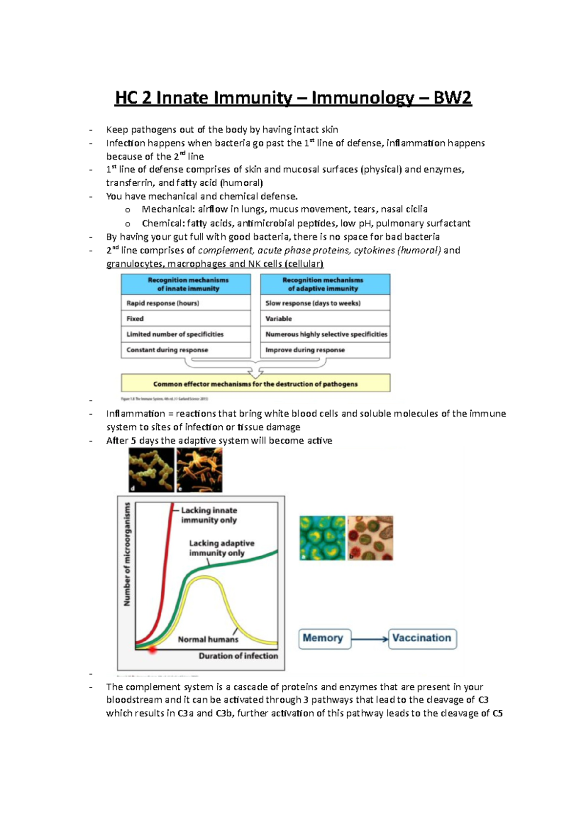 Aantekeningen HC 2 Innate Immunity - Immunology - HC 2 Innate Immunity ...