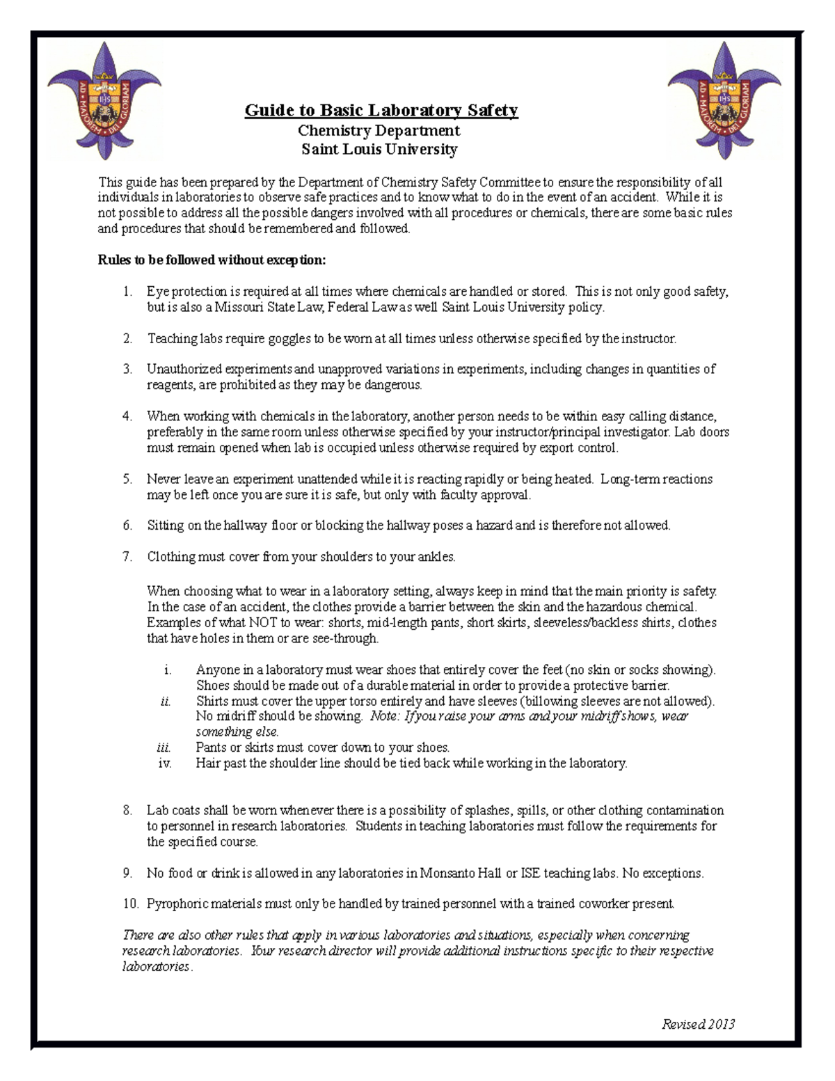 Guide to Basic Lab Safety - Guide to Basic Laboratory Safety Chemistry ...