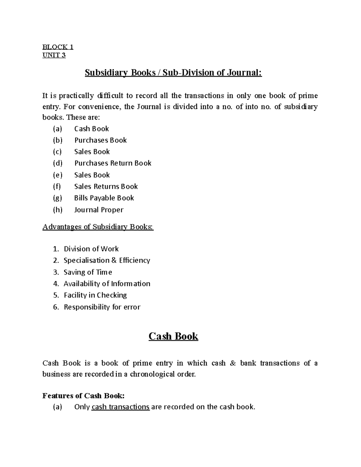 Block 1 UNIT 3 - Financial Accounting - BLOCK 1 UNIT 3 Subsidiary Books ...