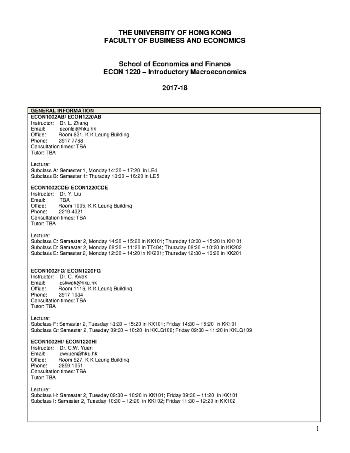 ECON1220 Introductory Macroeconomics - THE UNIVERSITY OF HONG KONG ...