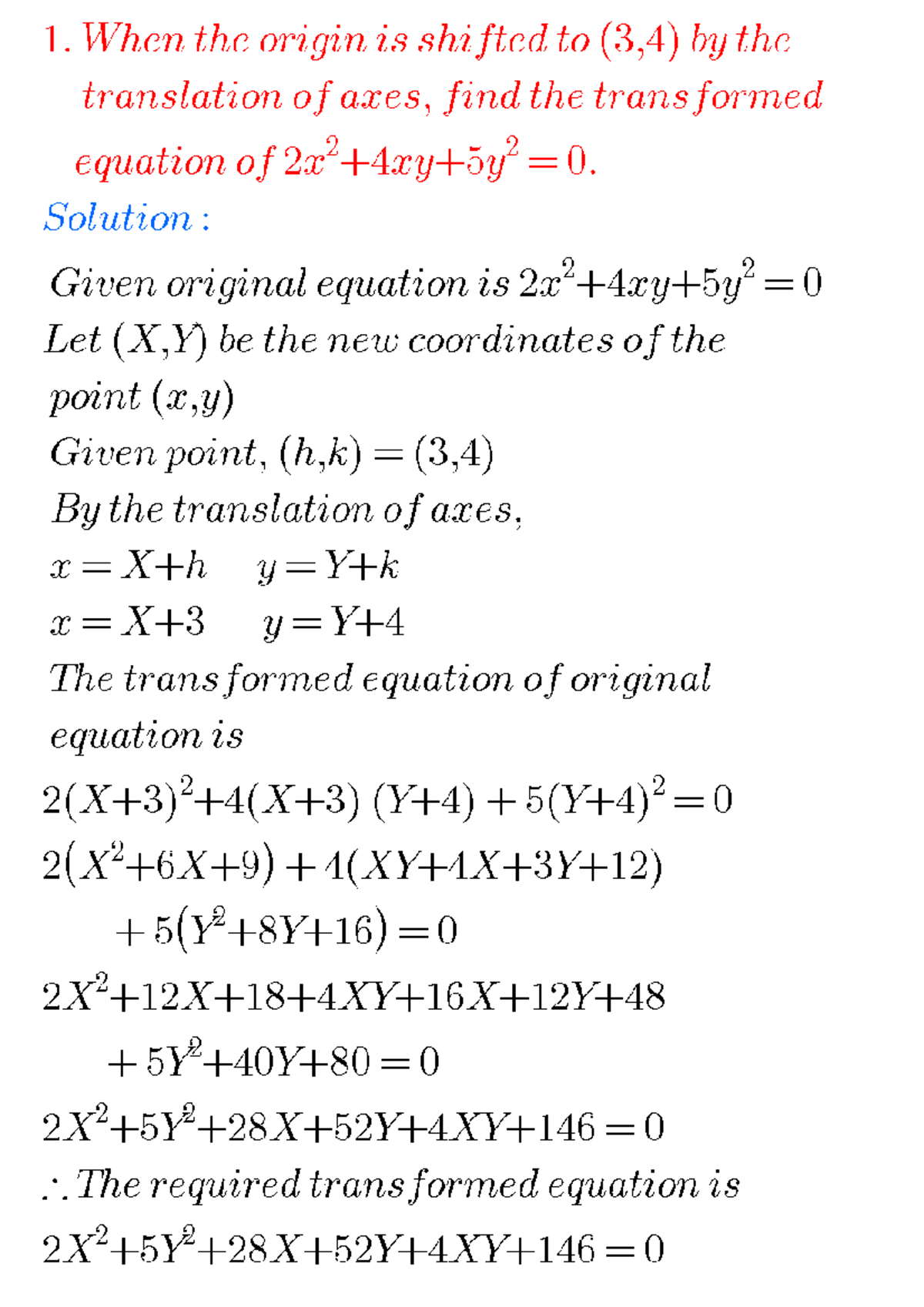 Transformation of axis Mathematics Studocu