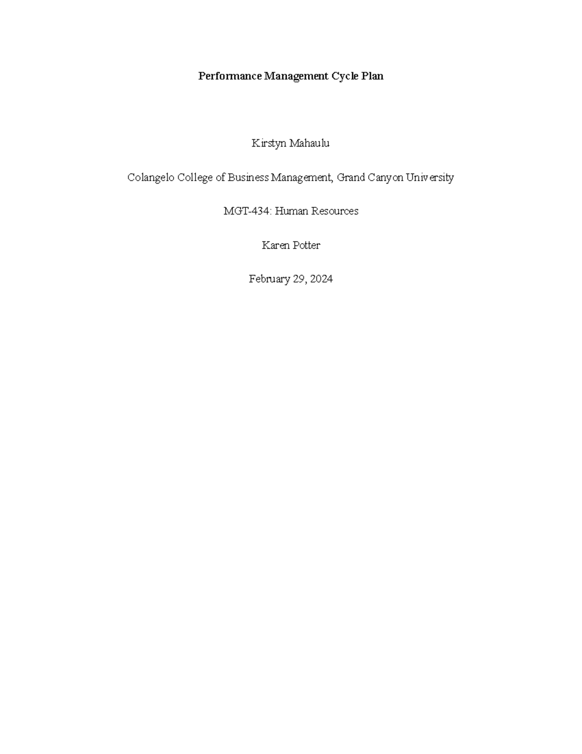 Performance Management Cycle Plan - Performance Management Cycle Plan ...