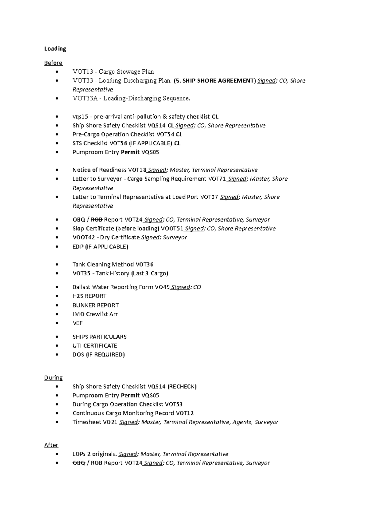 List of cargo documents - Loading Before - VOT13 - Cargo Stowage Plan ...