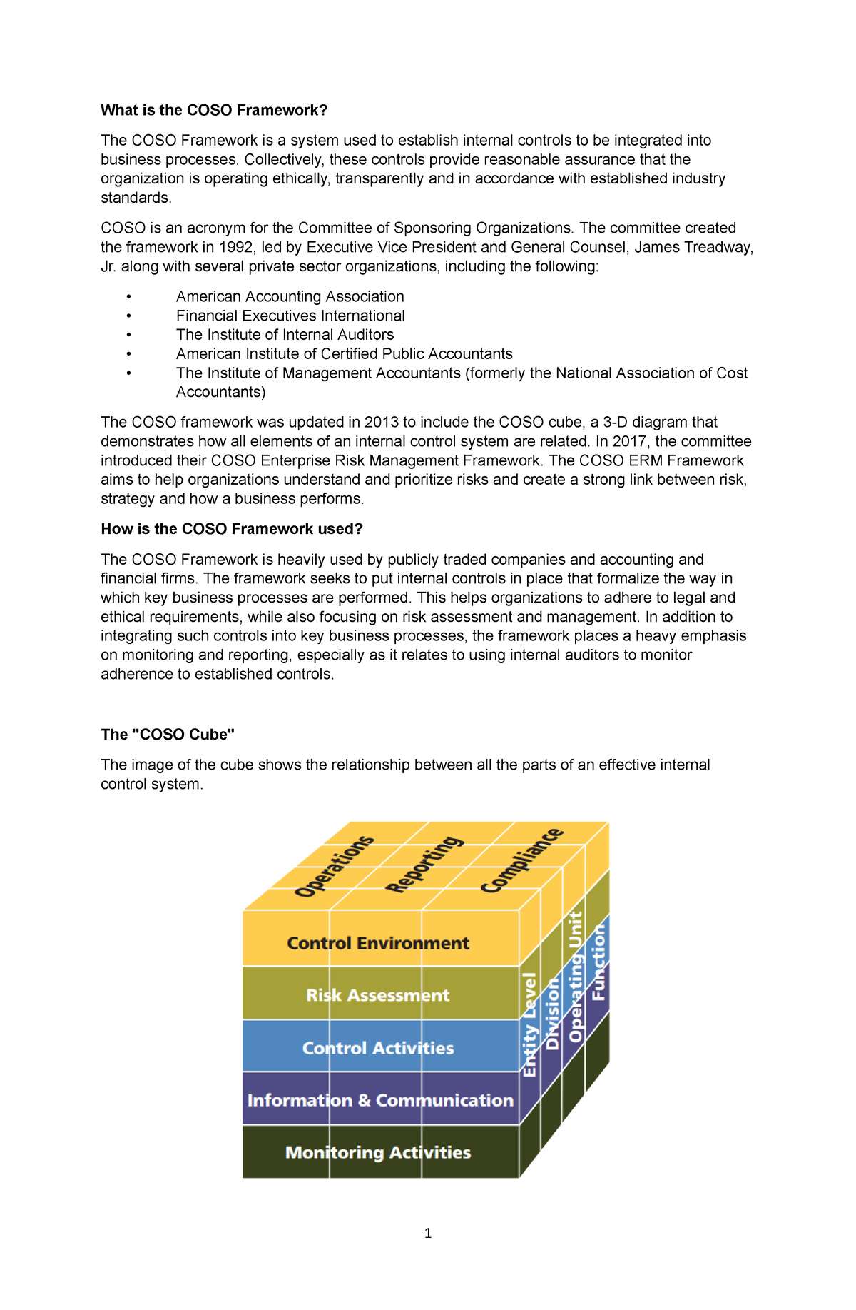 Coso Framework Lecture Notes What Is The Coso Framework The Coso Framework Is A System Used 1374