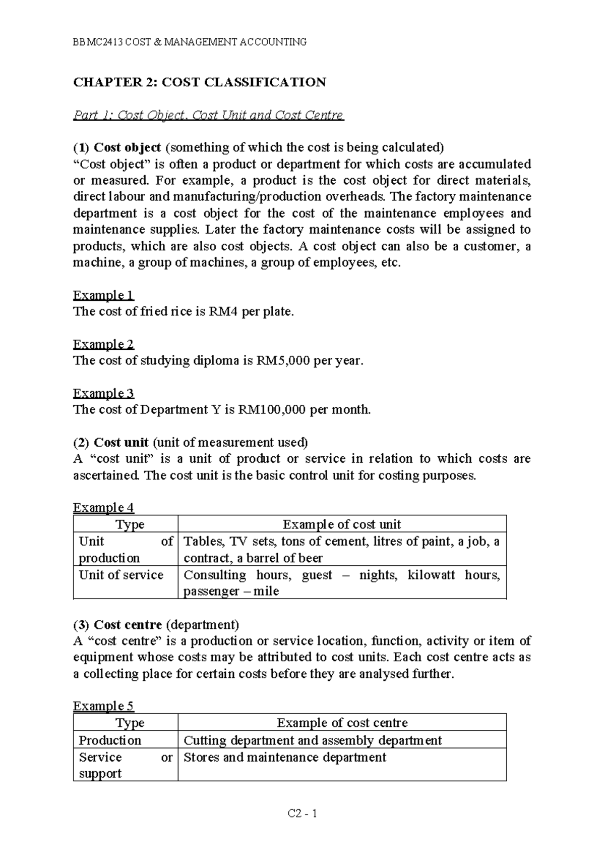 Chapter 2 Cost Classification 2022 - CHAPTER 2: COST CLASSIFICATION ...