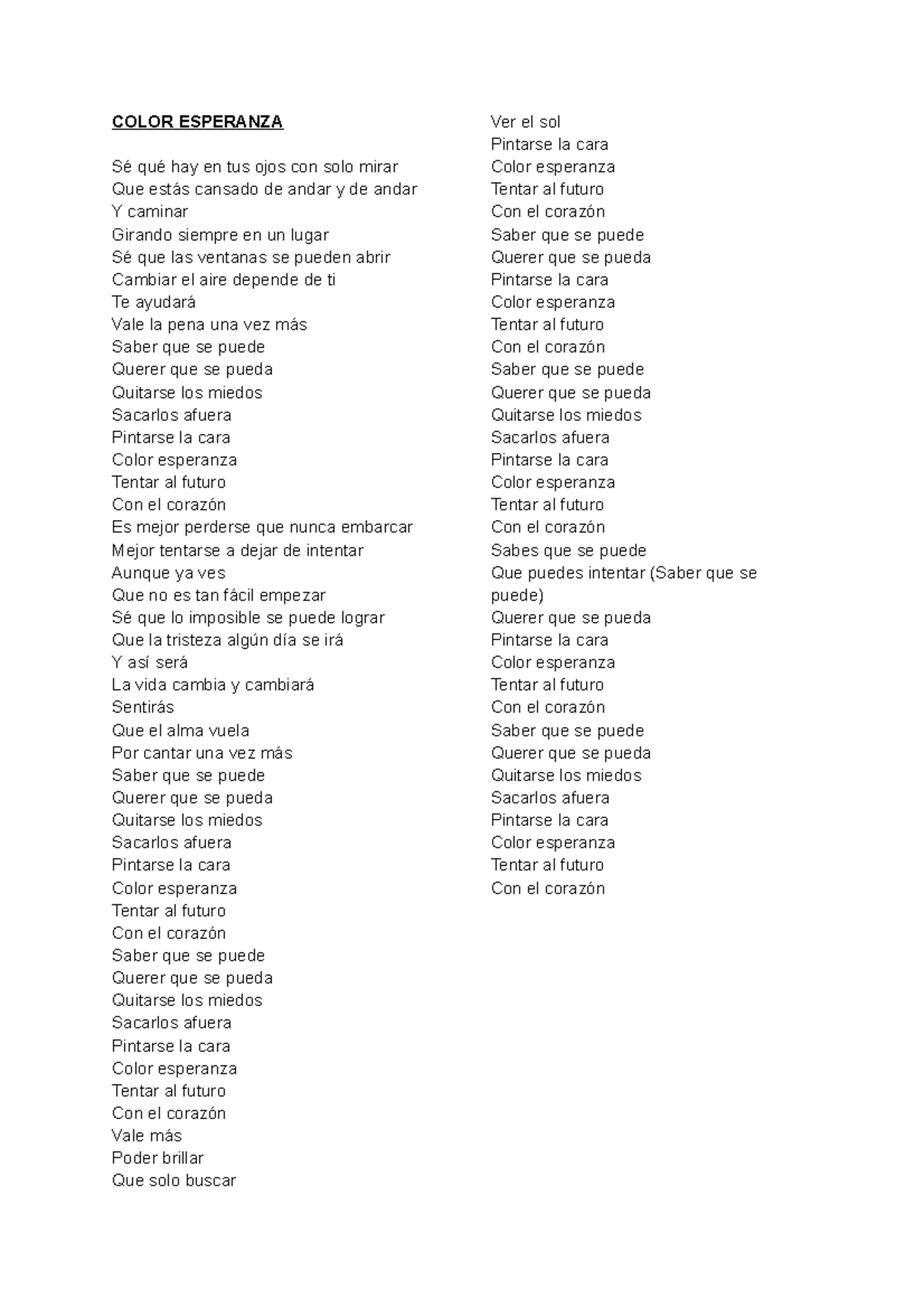 Color Esperanza d torres COLOR ESPERANZA Sé qué hay en tus ojos con