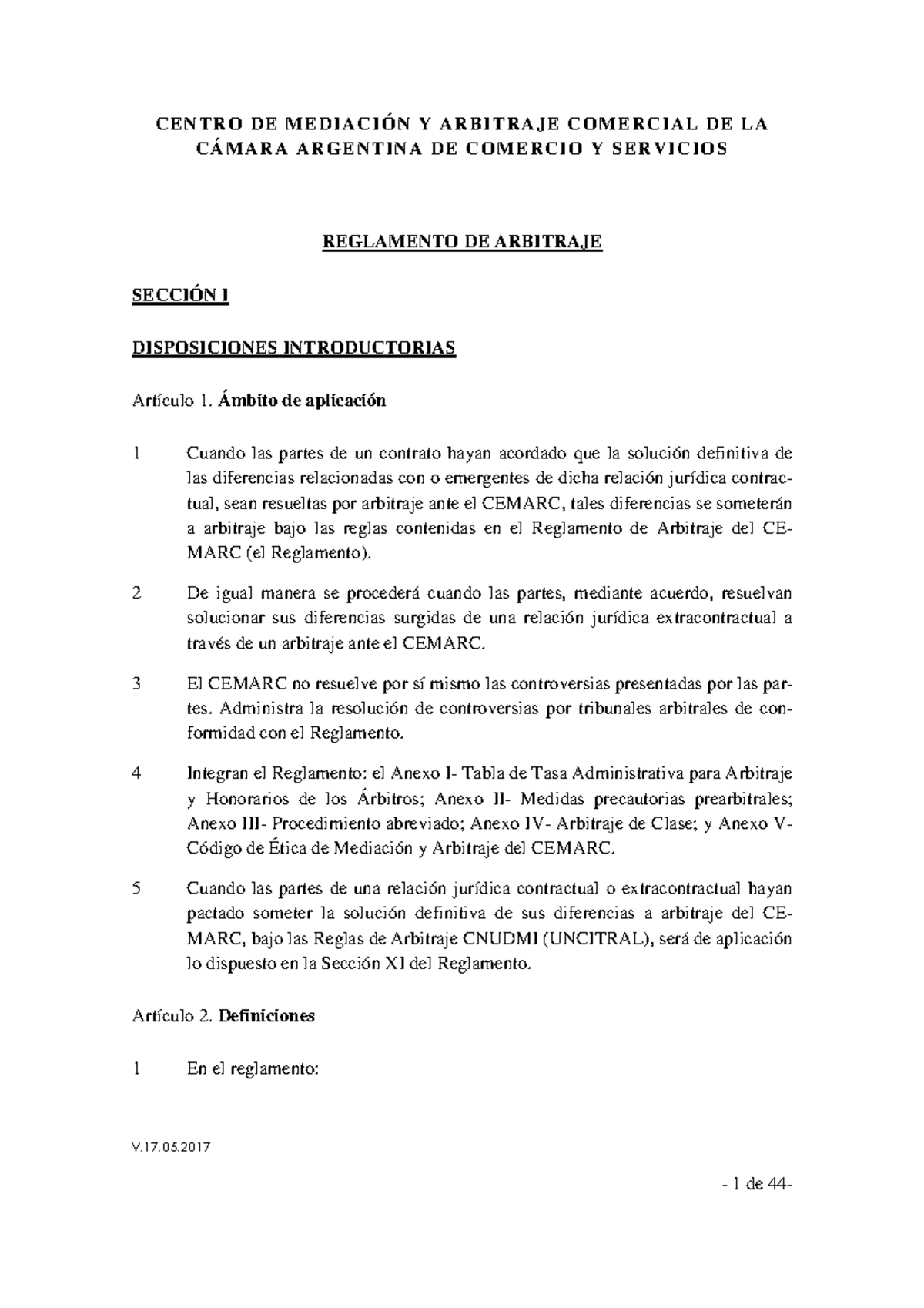 20 Reglamento De Arbitraje Cemarc V.17 - V.17. C E N T R O D E M E D I ...