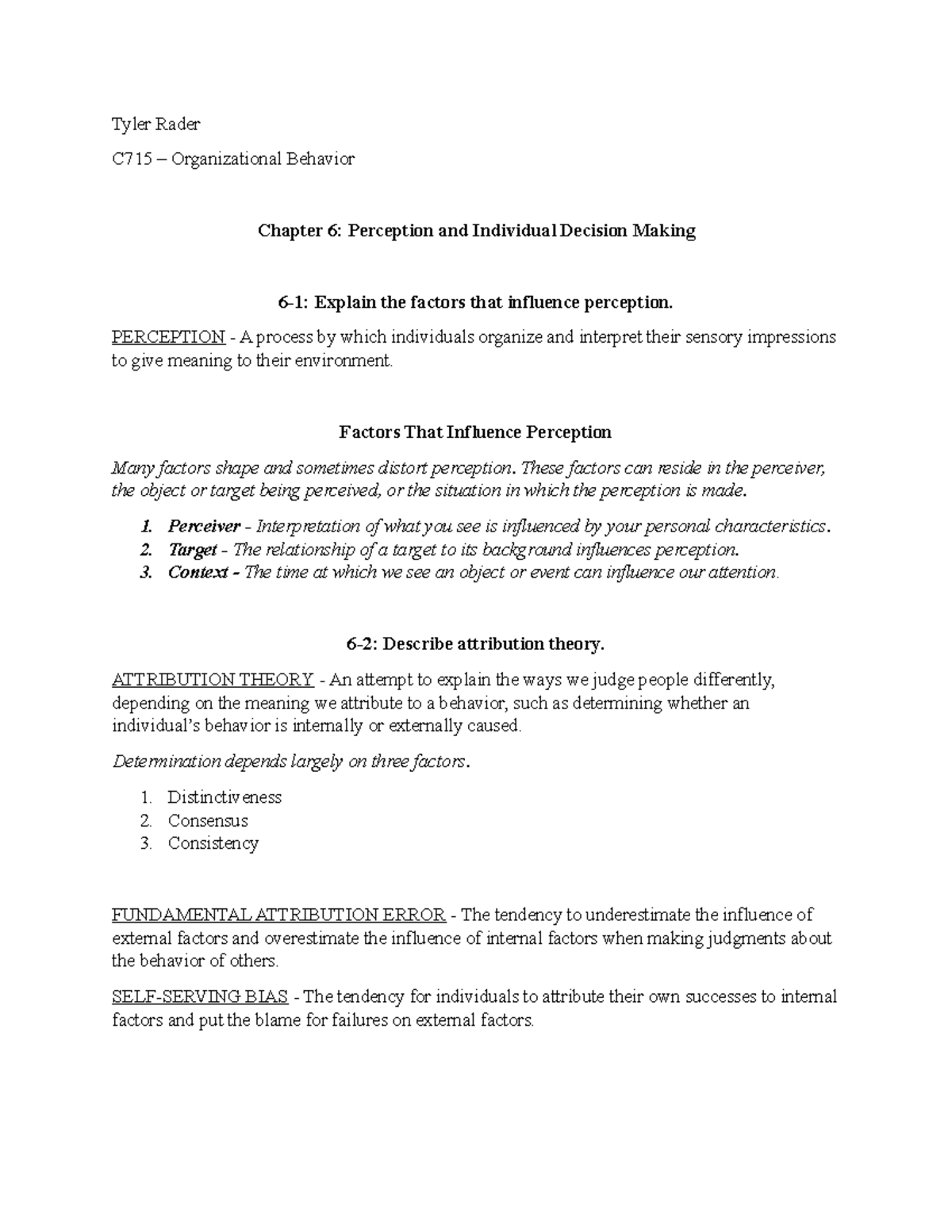 Chapter 6 - Perception And Individual Decision Making - Tyler Rader ...