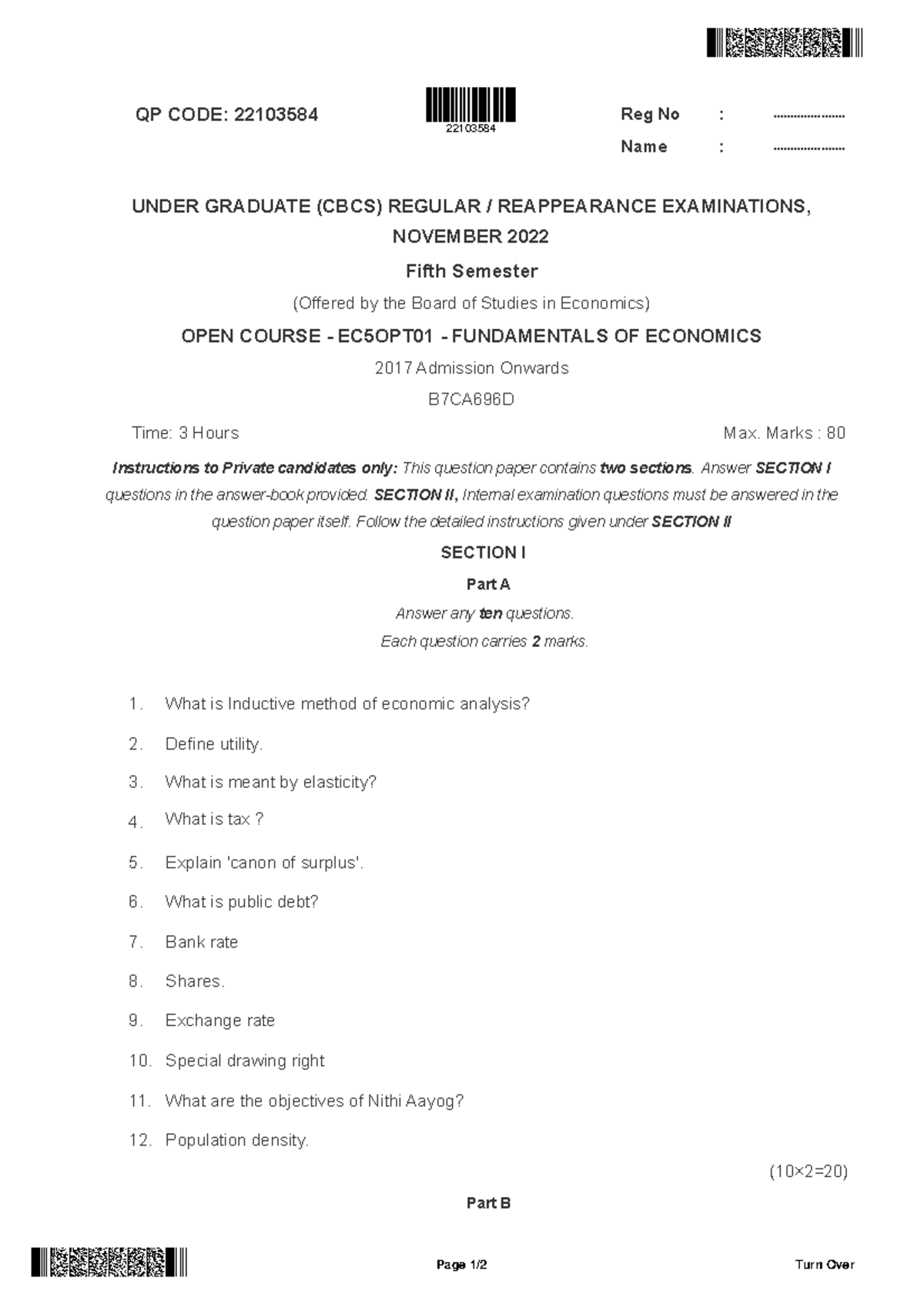 Open course question paper - QP CODE: 22103584 Reg No ...