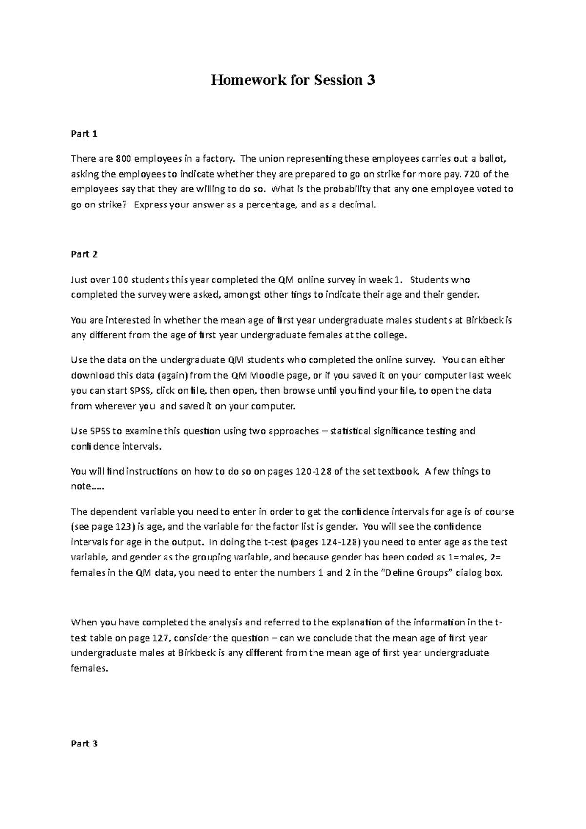 Homework - week 3 - Seminar questions - Homework for Session 3 Part 1 ...
