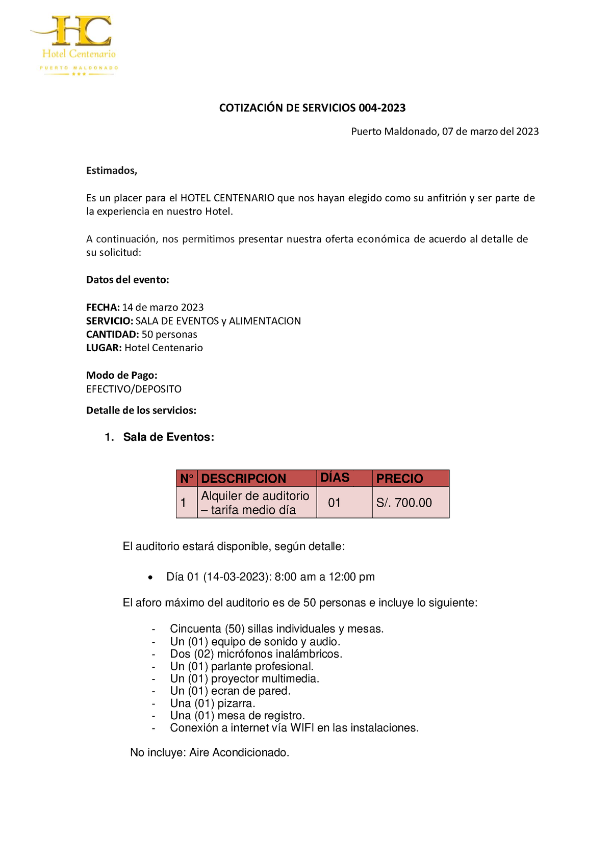 004 Cotizacion Overall - COTIZACI”N DE SERVICIOS 004- Puerto Maldonado ...