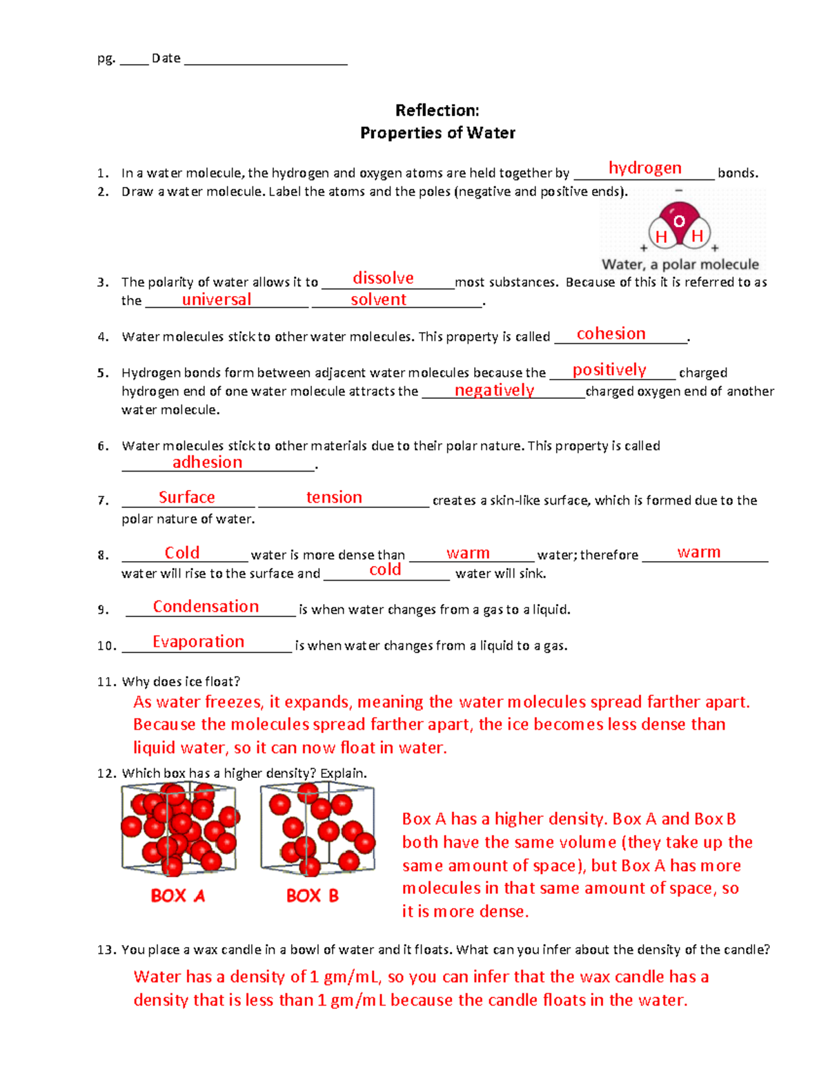 properties of water assignment answer key