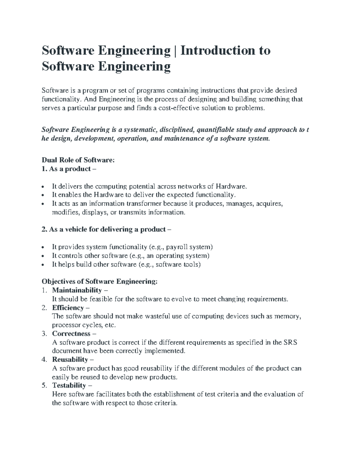 Introduction To Software Engineering - Software Engineering ...