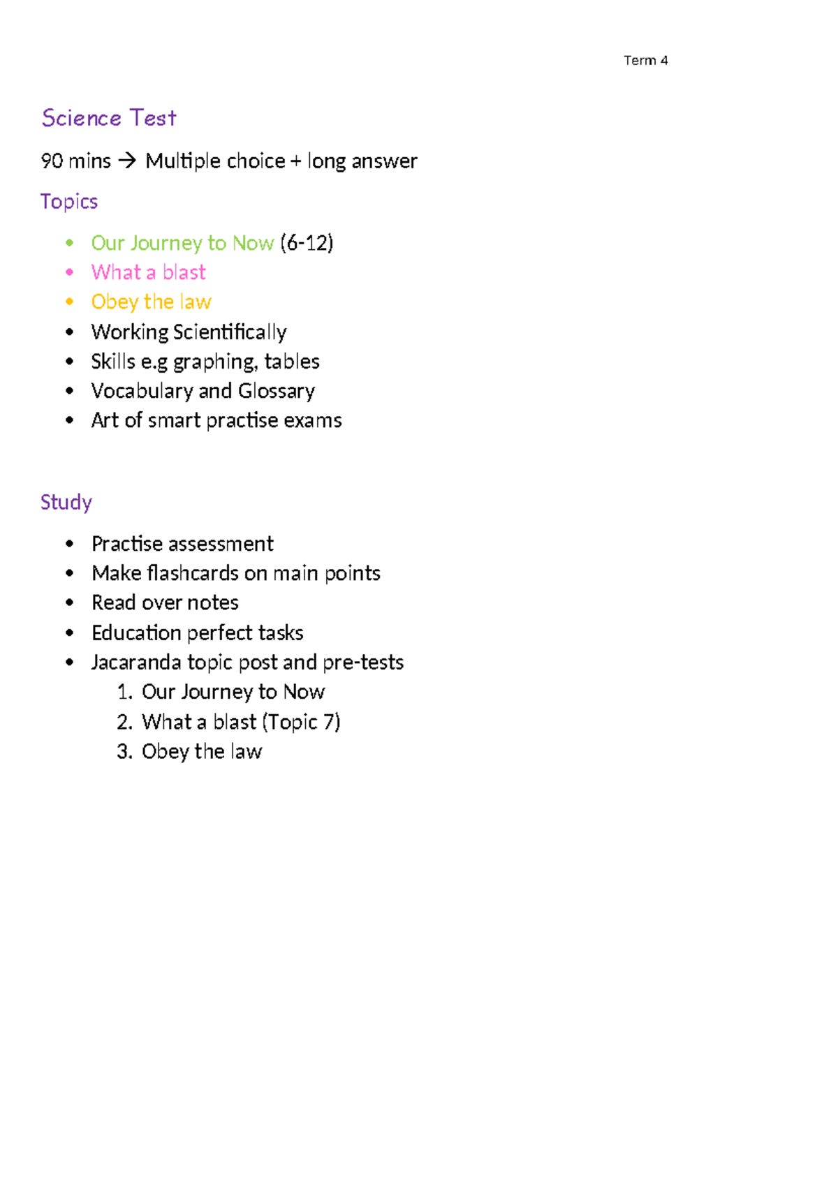 Science Test (Term 4) - test - Science Test 90 mins Multiple choice ...
