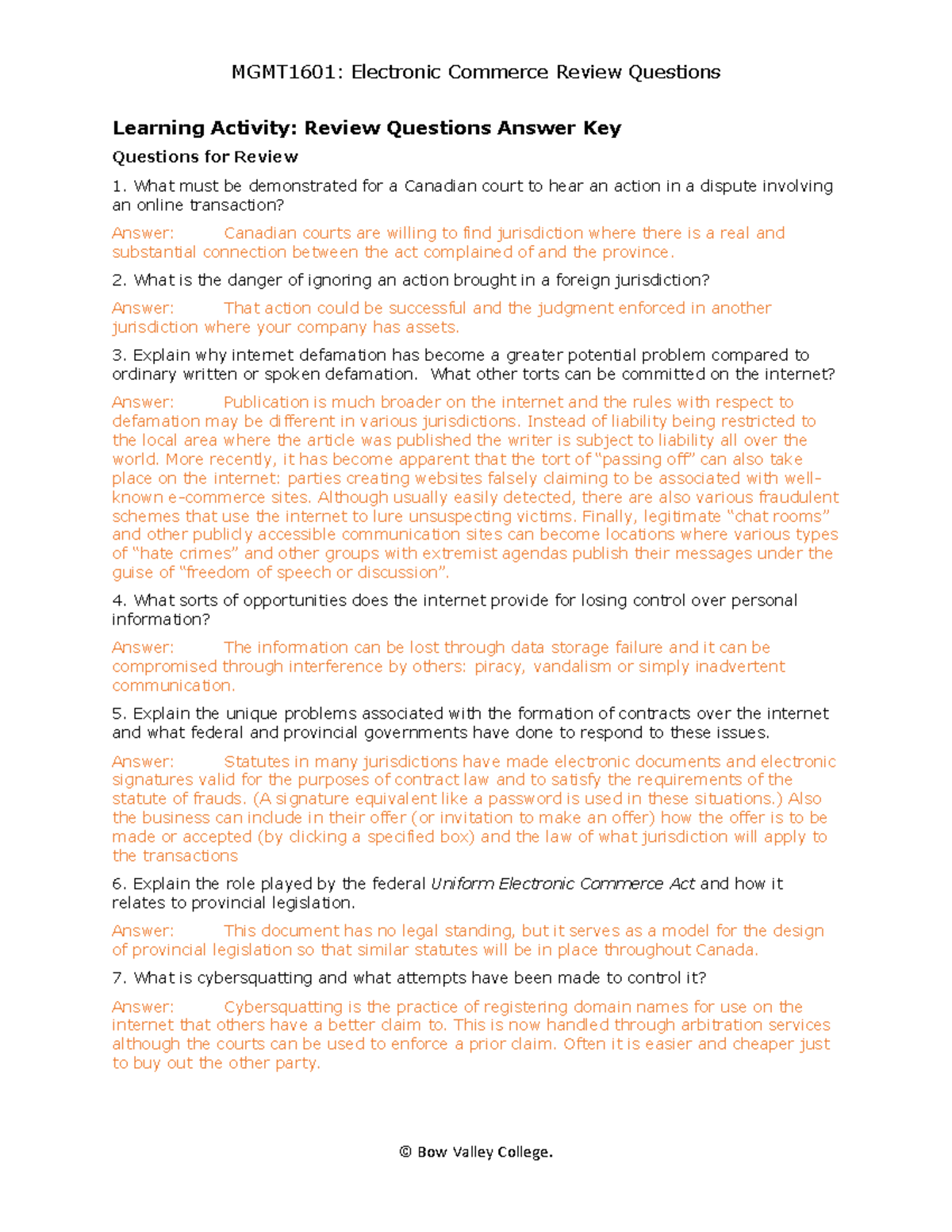 CH 9 Review Questions Answer Key - MGMT1601: Electronic Commerce Review ...