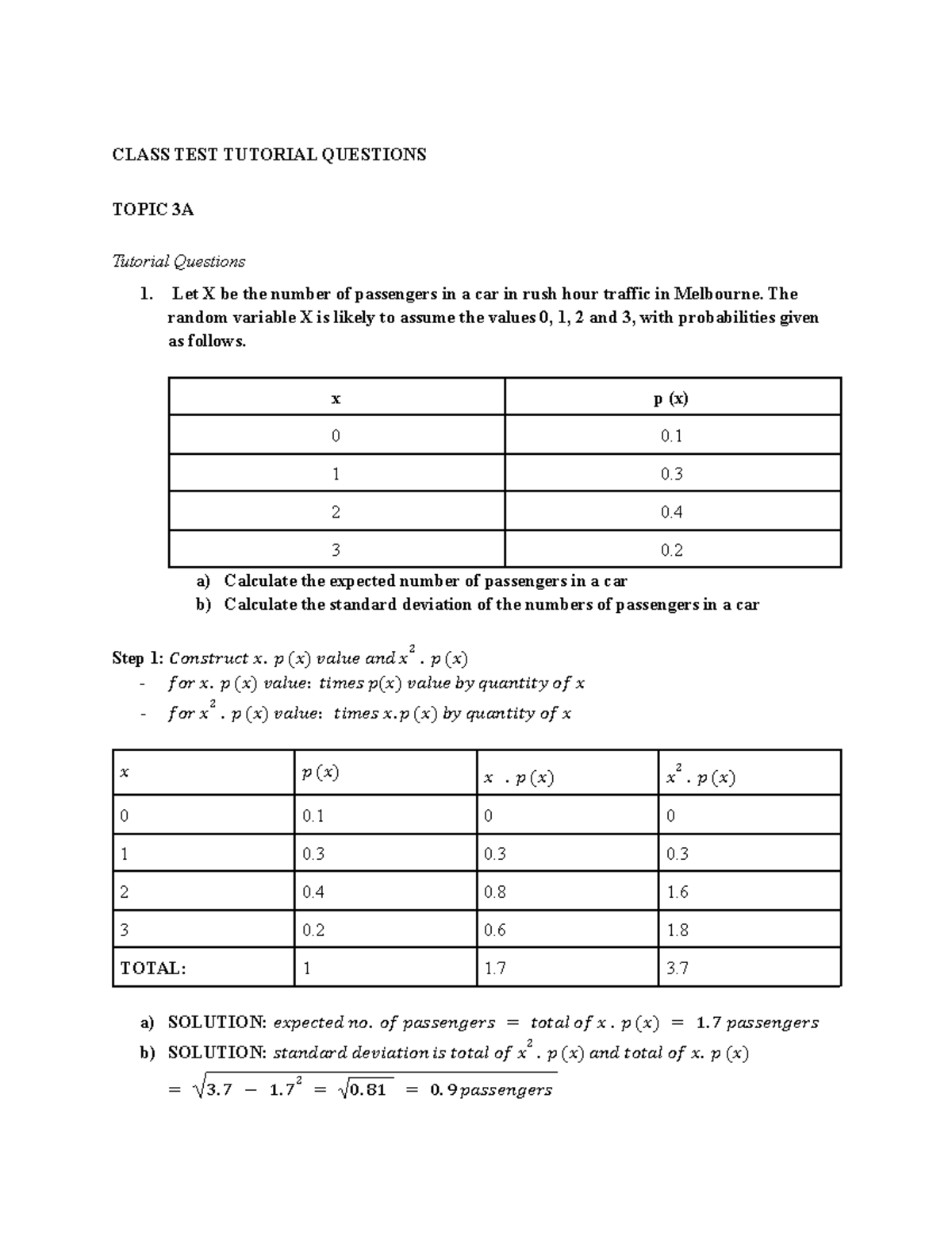 Class TEST Tutorial Questions - CLASS TEST TUTORIAL QUESTIONS TOPIC 3A ...