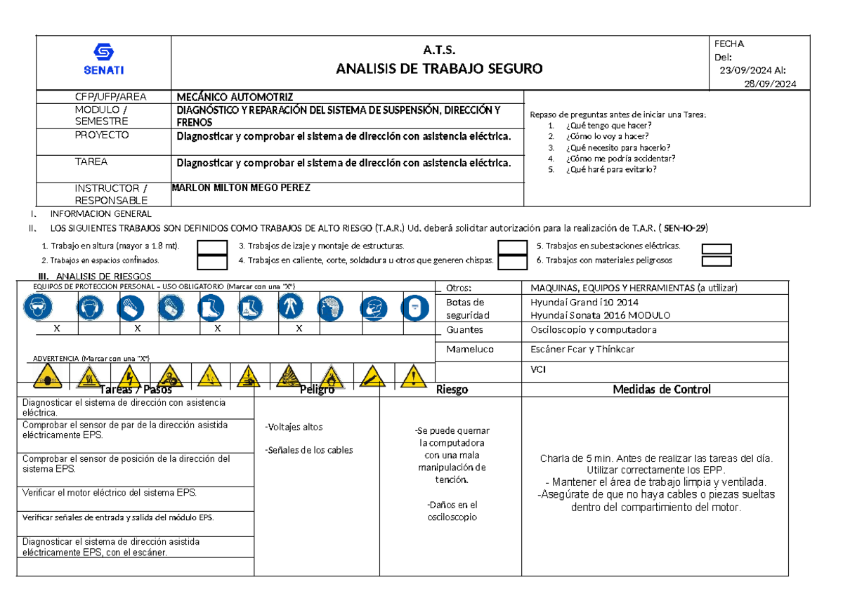 Atsss - ats - A.T. ANALISIS DE TRABAJO SEGURO FECHA Del: 23/09/2024 Al ...
