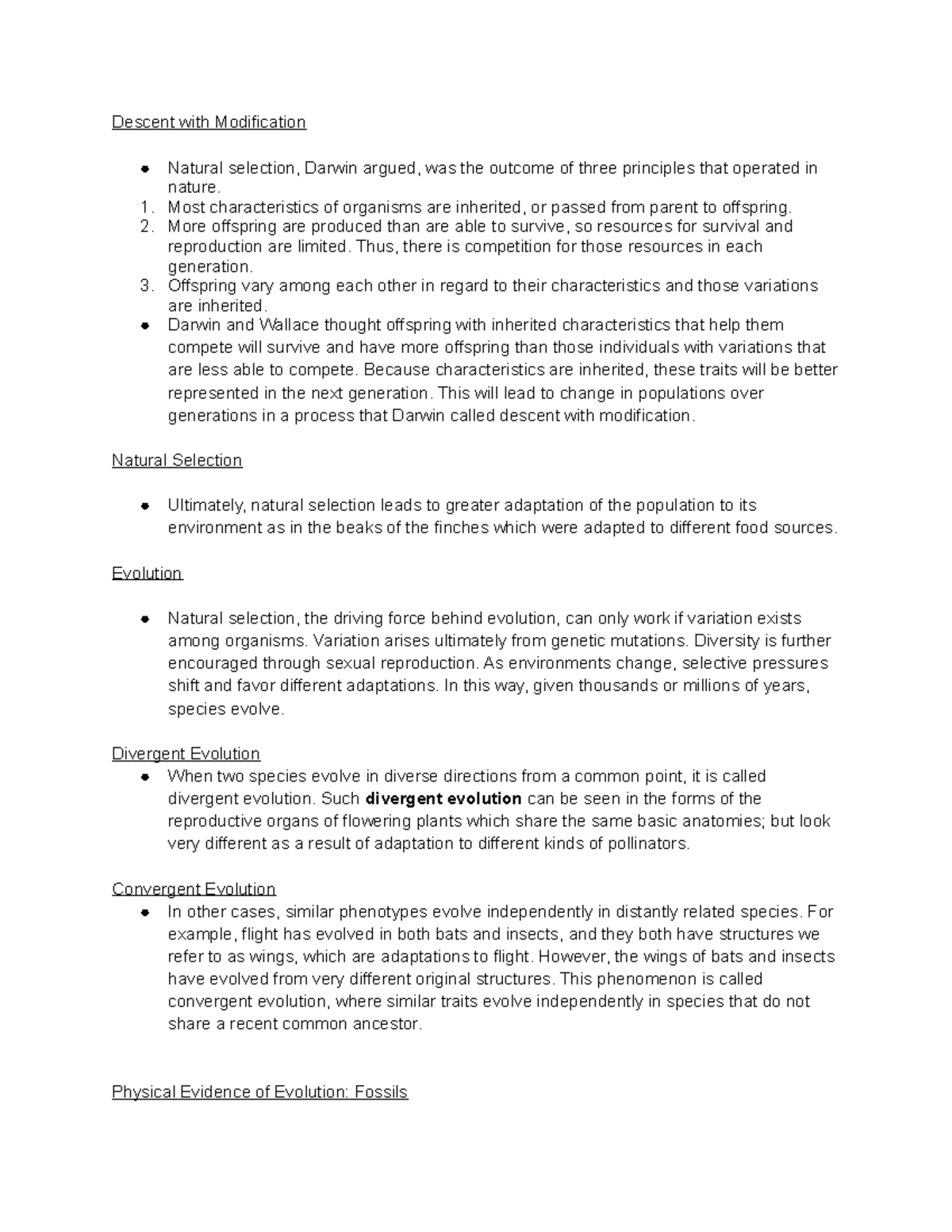 Biology II Notes #2 History of Life - Descent with Modification Natural ...