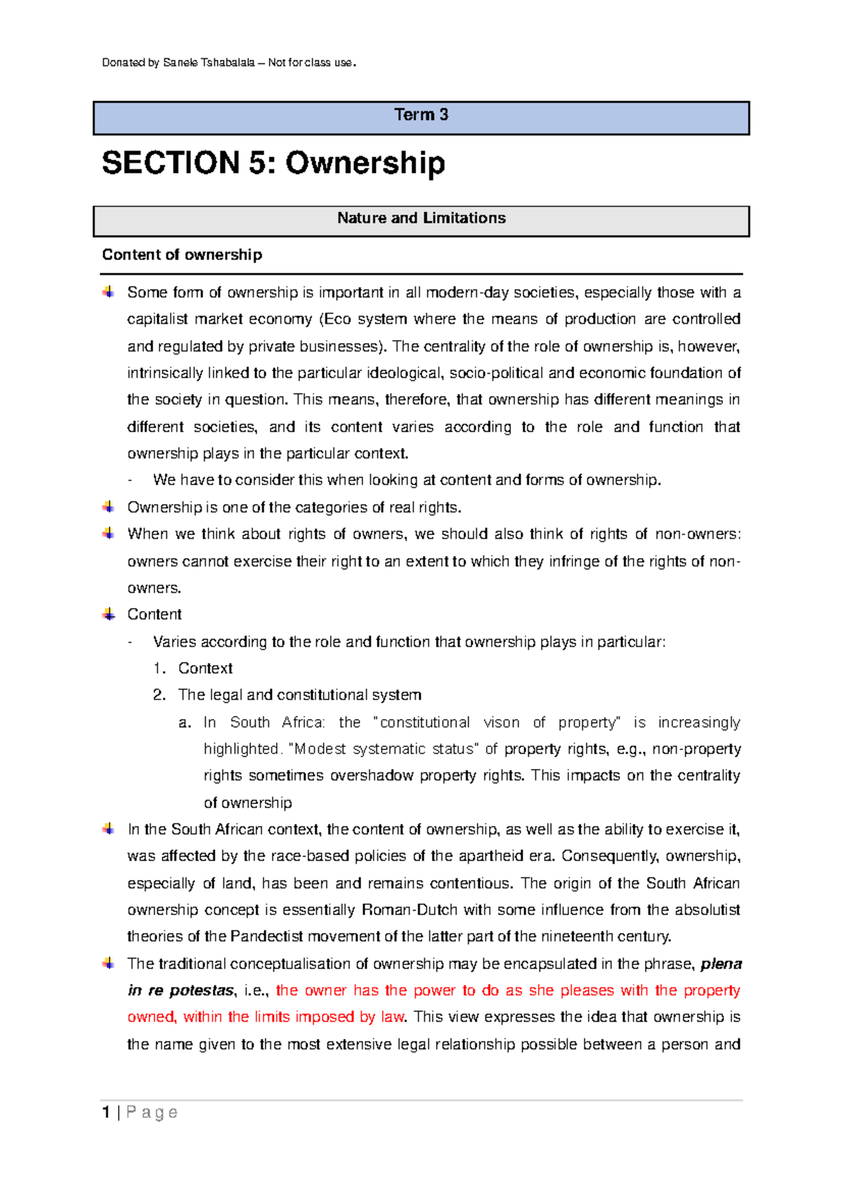Law of Property Semester 2 Notes - Term 3 SECTION 5: Ownership Nature ...