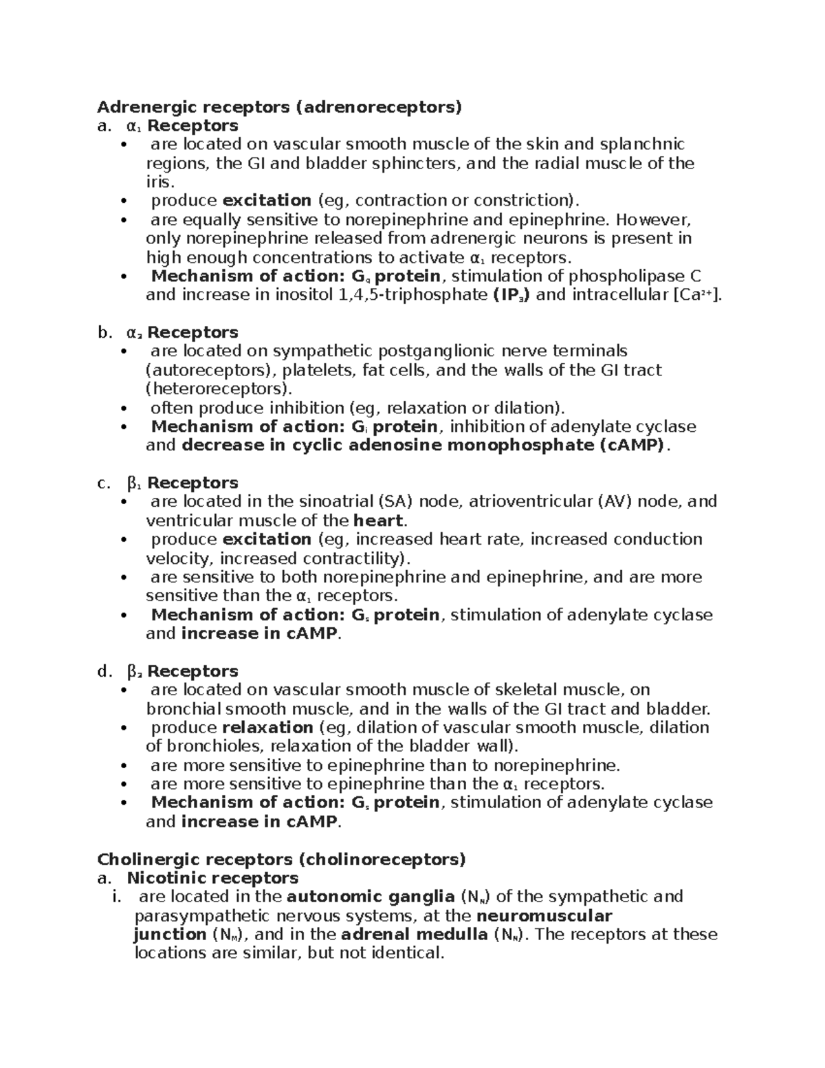 Receptors - notes - Adrenergic receptors (adrenoreceptors) a. α 1 ...