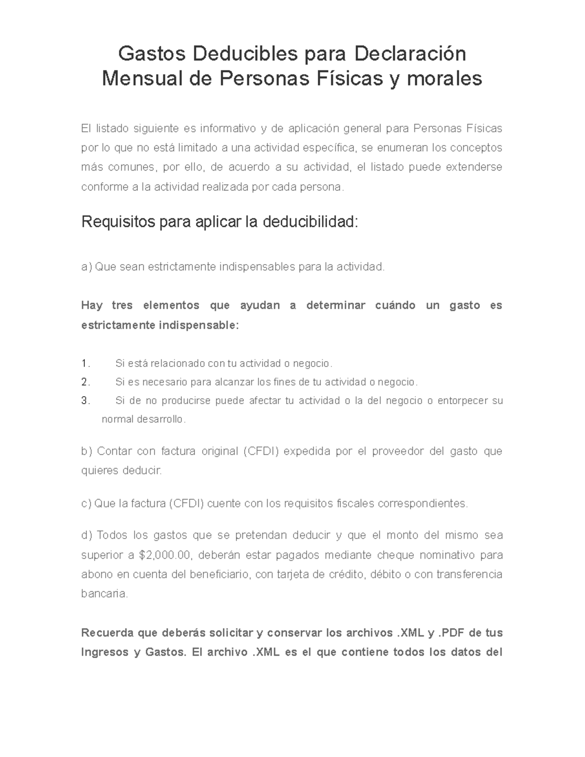 Listado DE Deduciones Personas Fisicas - Gastos Deducibles para ...