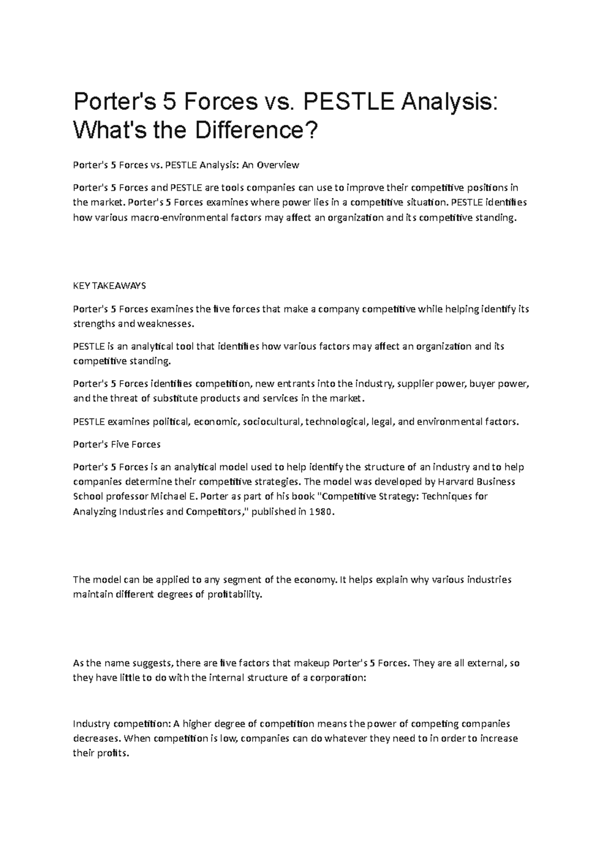 Strategic Analysis Framework - Porter's 5 Forces vs. PESTLE Analysis ...